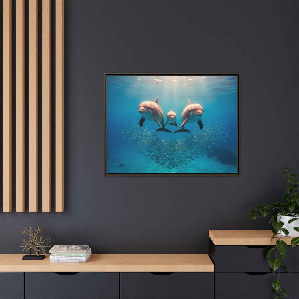 Framed Dolphin Canvas Print — Matte Ocean Wall Art