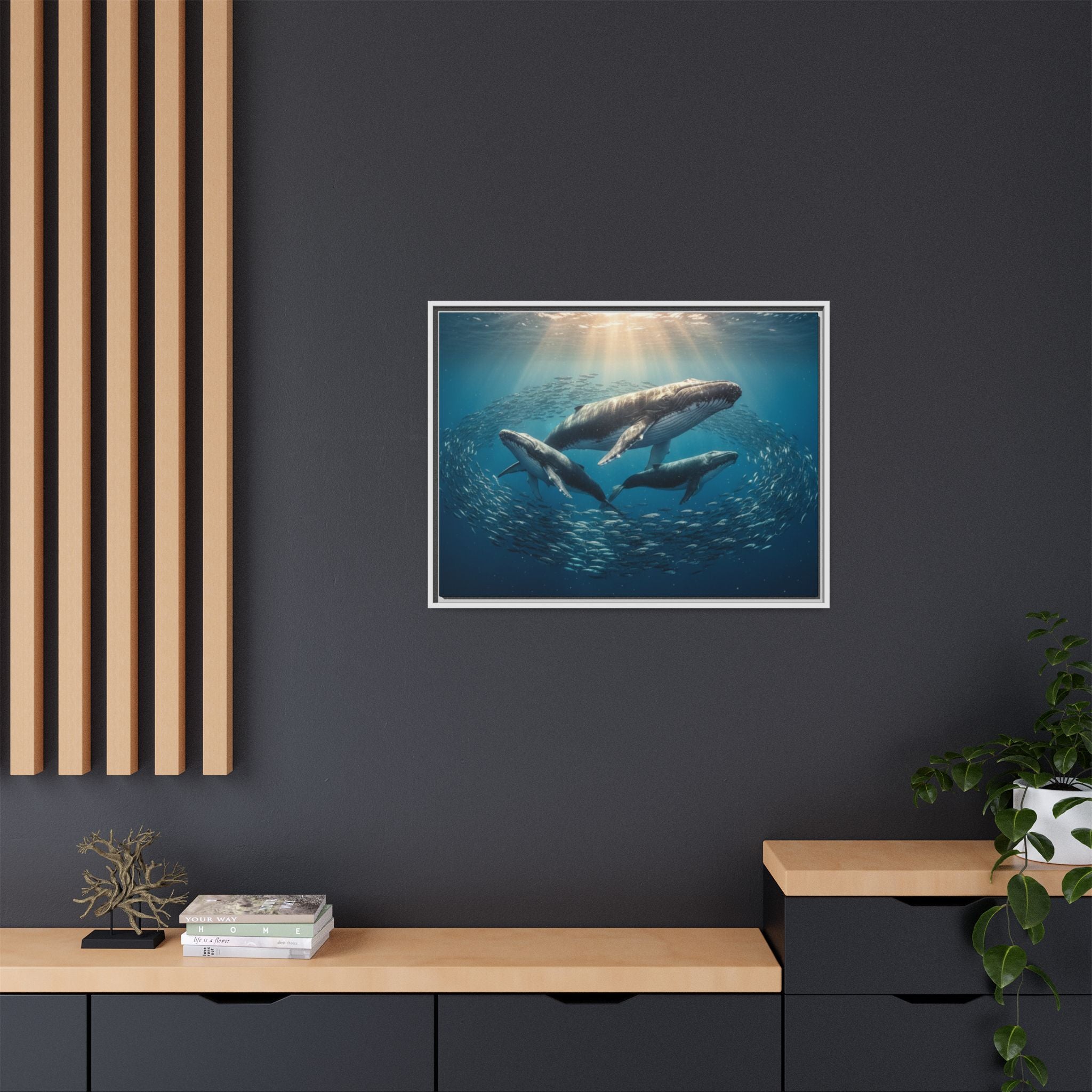 Stunning Whale Family Canvas Wall Art - Framed
