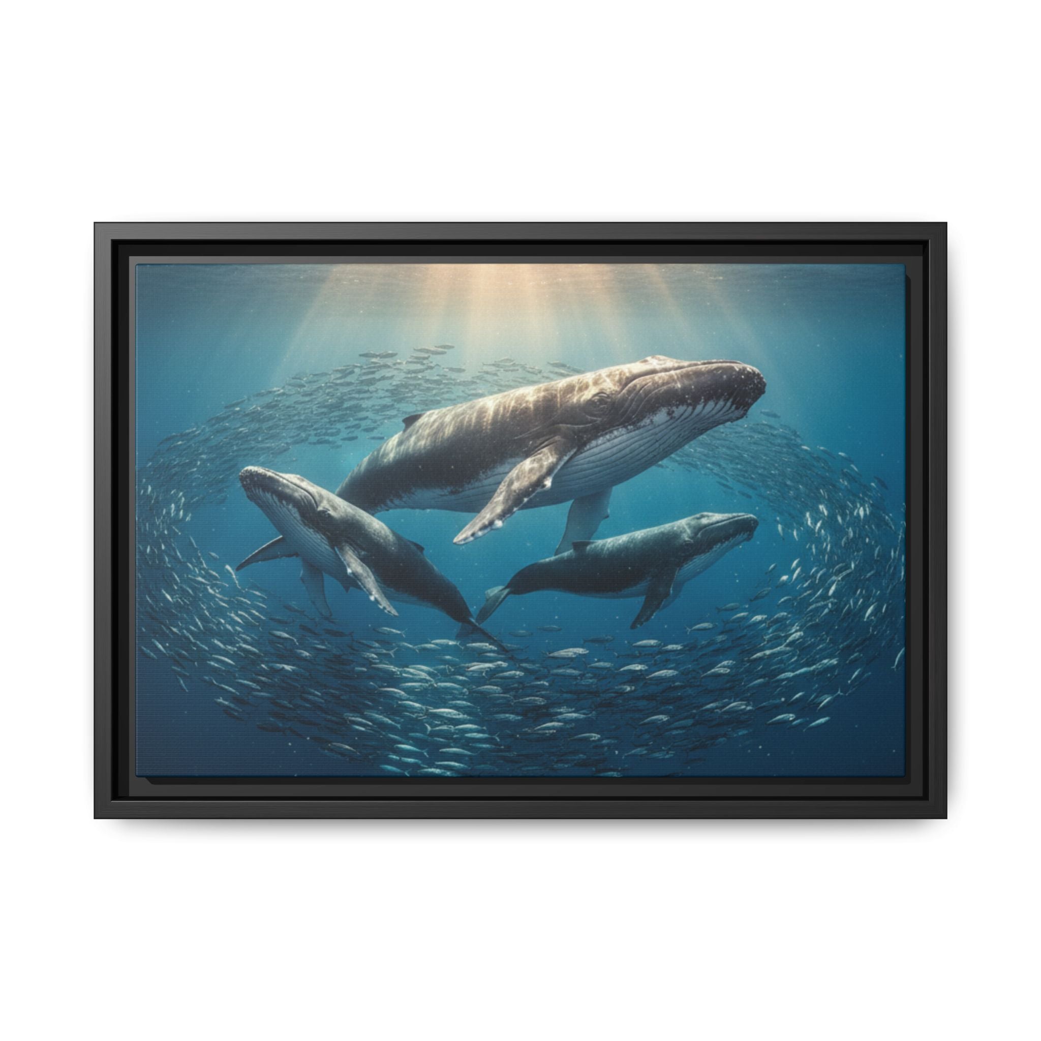 Stunning Whale Family Canvas Wall Art - Framed