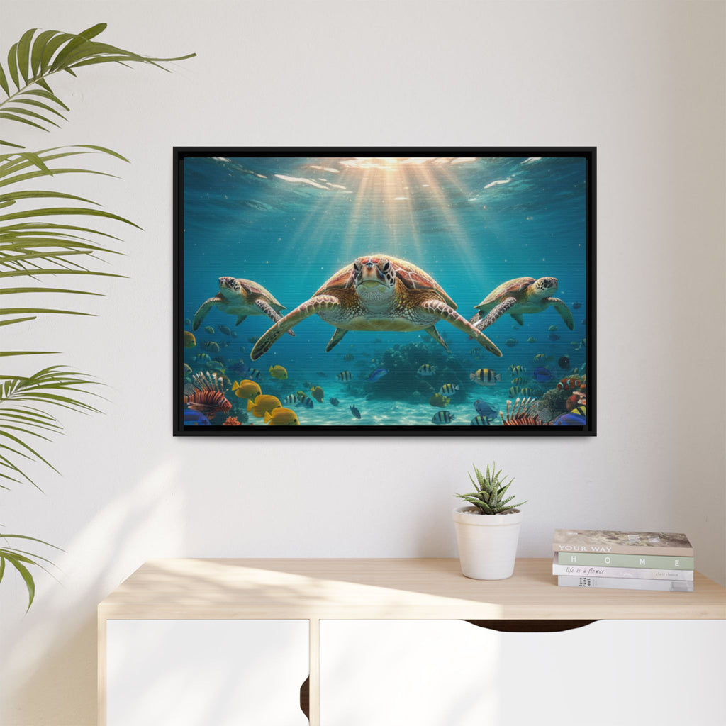 Sea Turtle Ocean Art — Framed Matte Canvas Wall Art