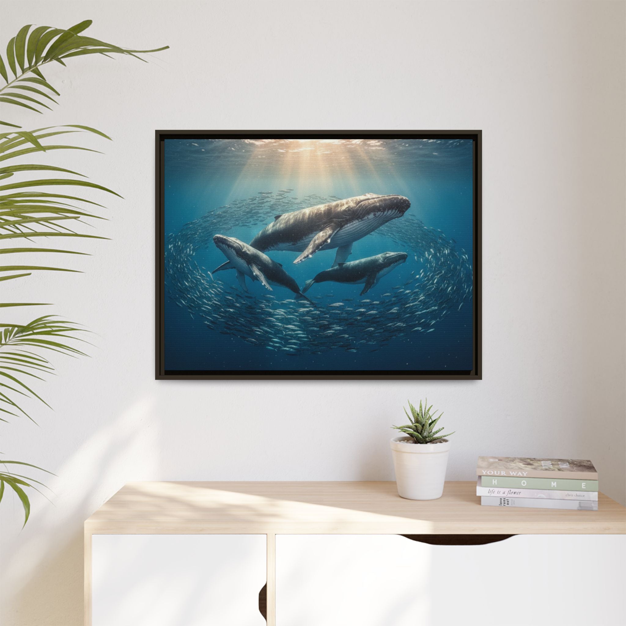 Stunning Whale Family Canvas Wall Art - Framed