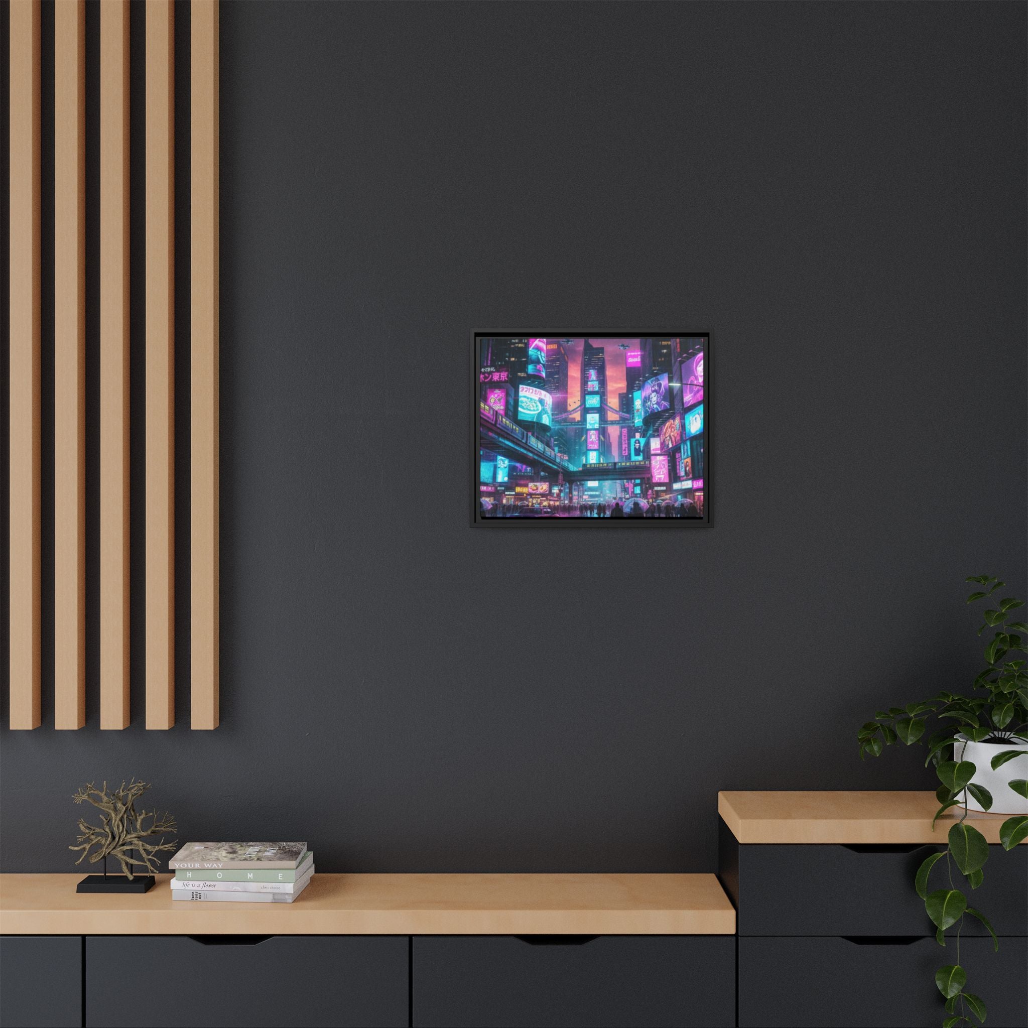 Bright Future Cityscape Vibrant Wall Art  — Framed Cyberpunk Wall Art