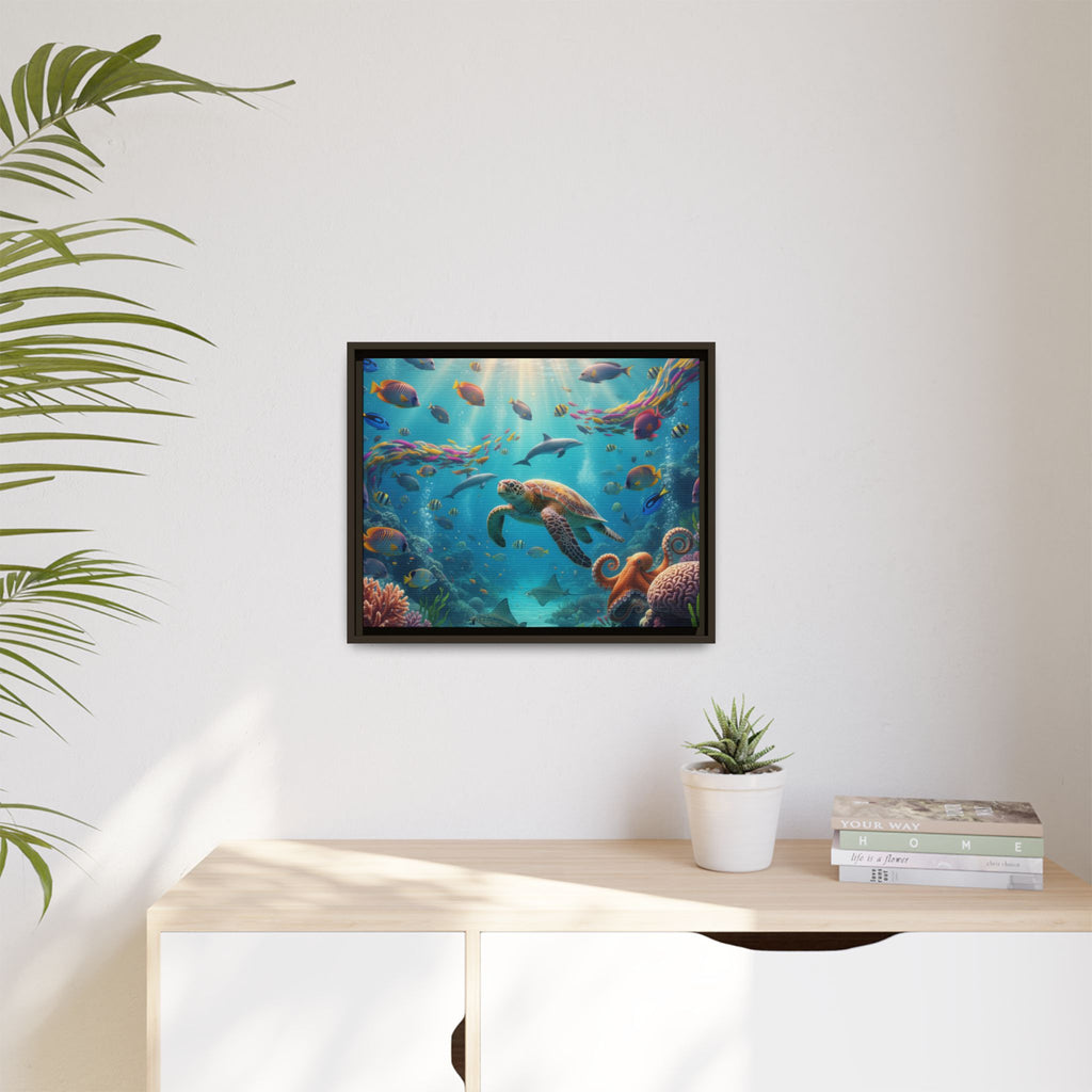 Framed Ocean Life Canvas — Colorful Sea Turtle Wall Art