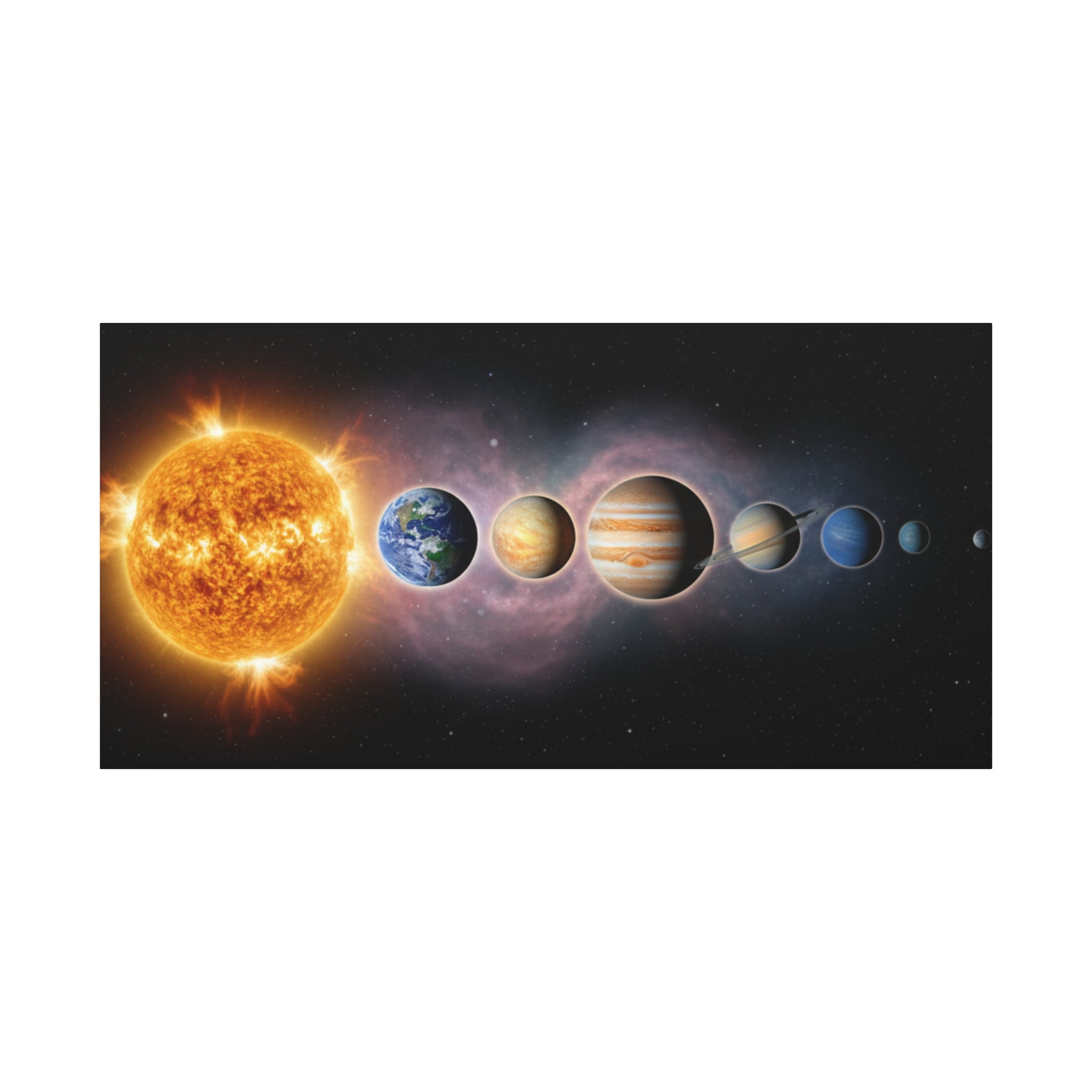 Stunning Solar System Art — Planet Lineup Matte Stretched Wall Art