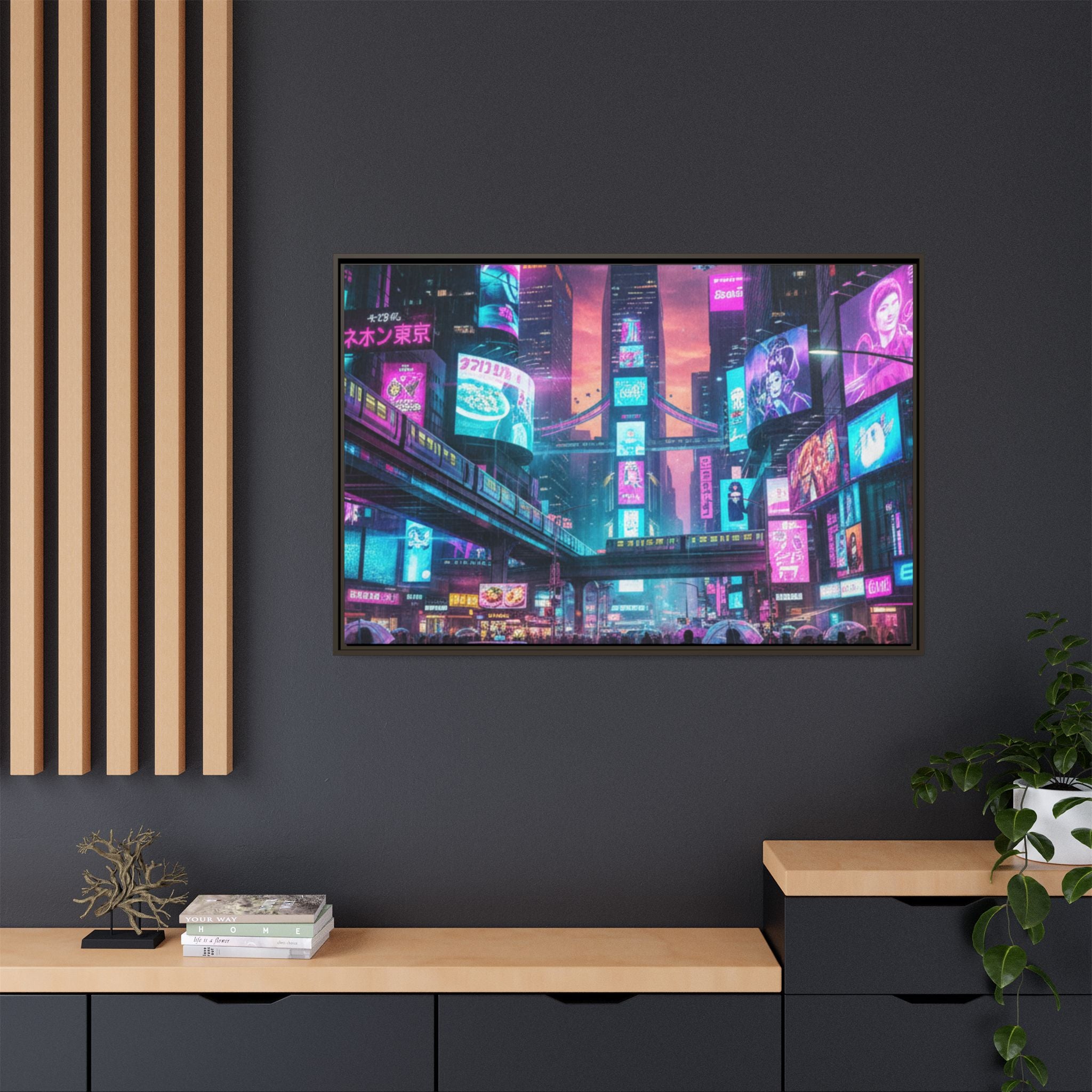 Bright Future Cityscape Vibrant Wall Art  — Framed Cyberpunk Wall Art