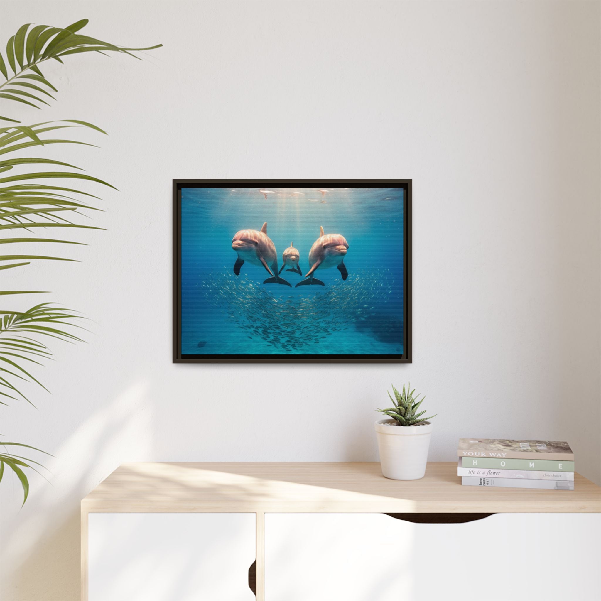 Framed Dolphin Canvas Print — Matte Ocean Wall Art