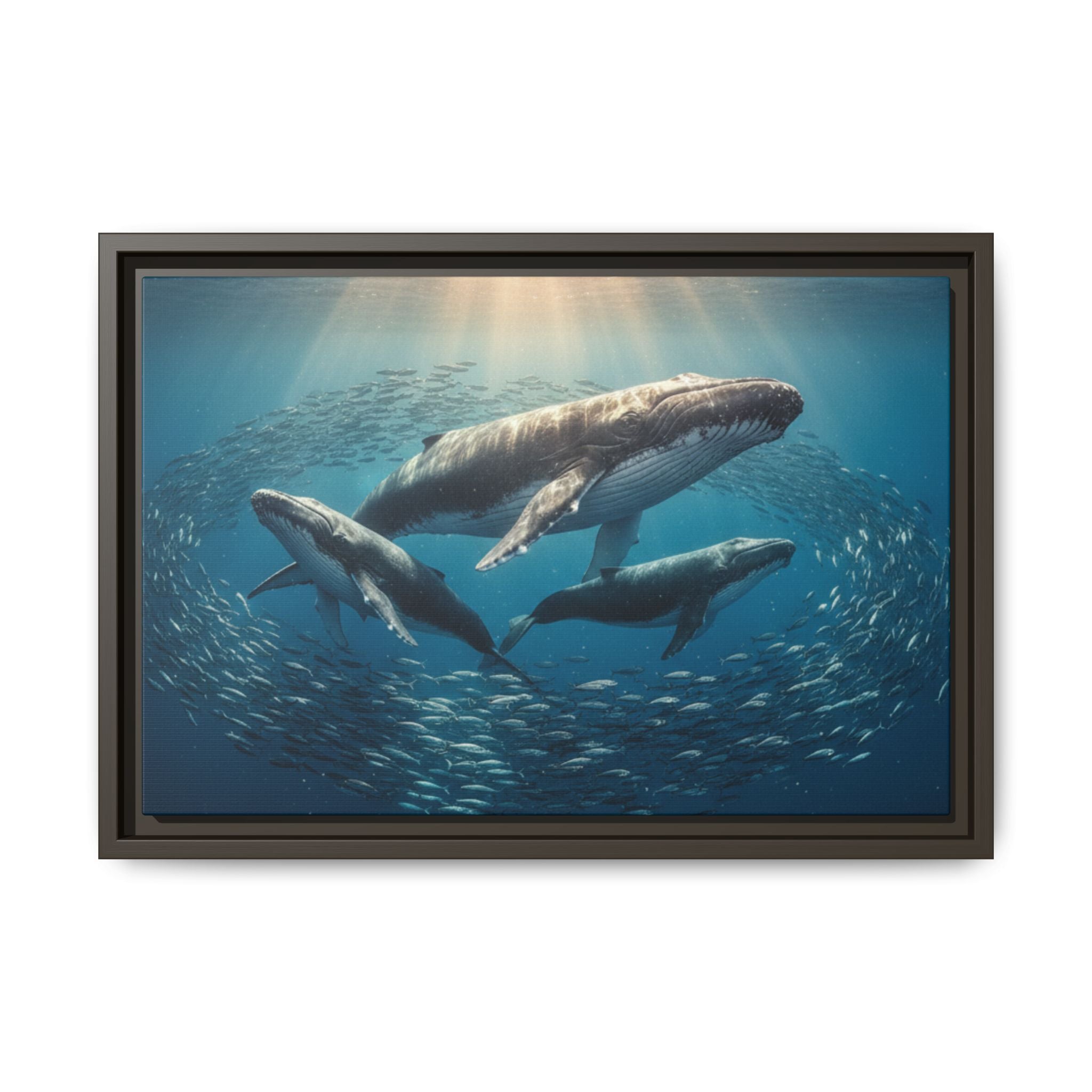 Stunning Whale Family Canvas Wall Art - Framed