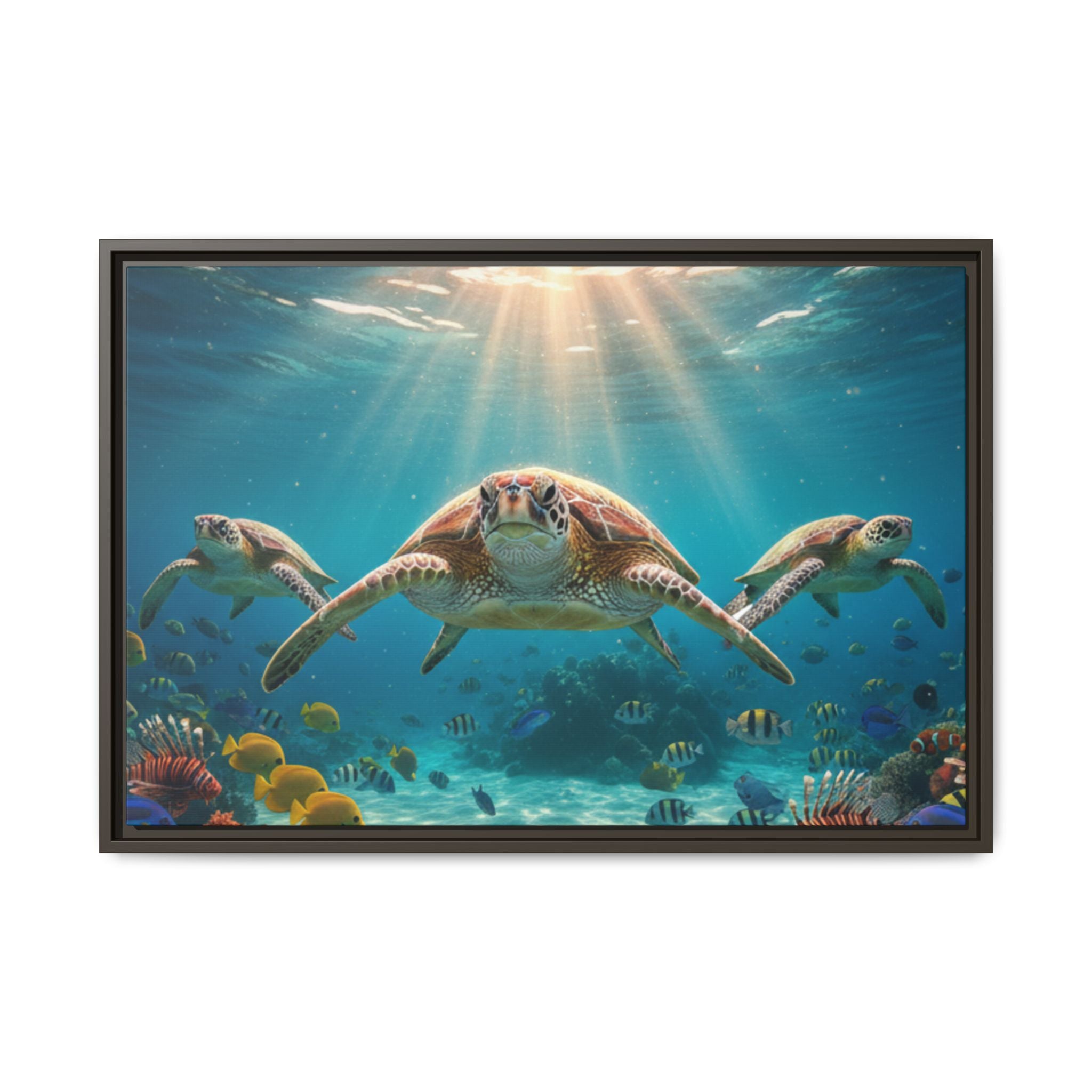 Sea Turtle Ocean Art — Framed Matte Canvas Wall Art