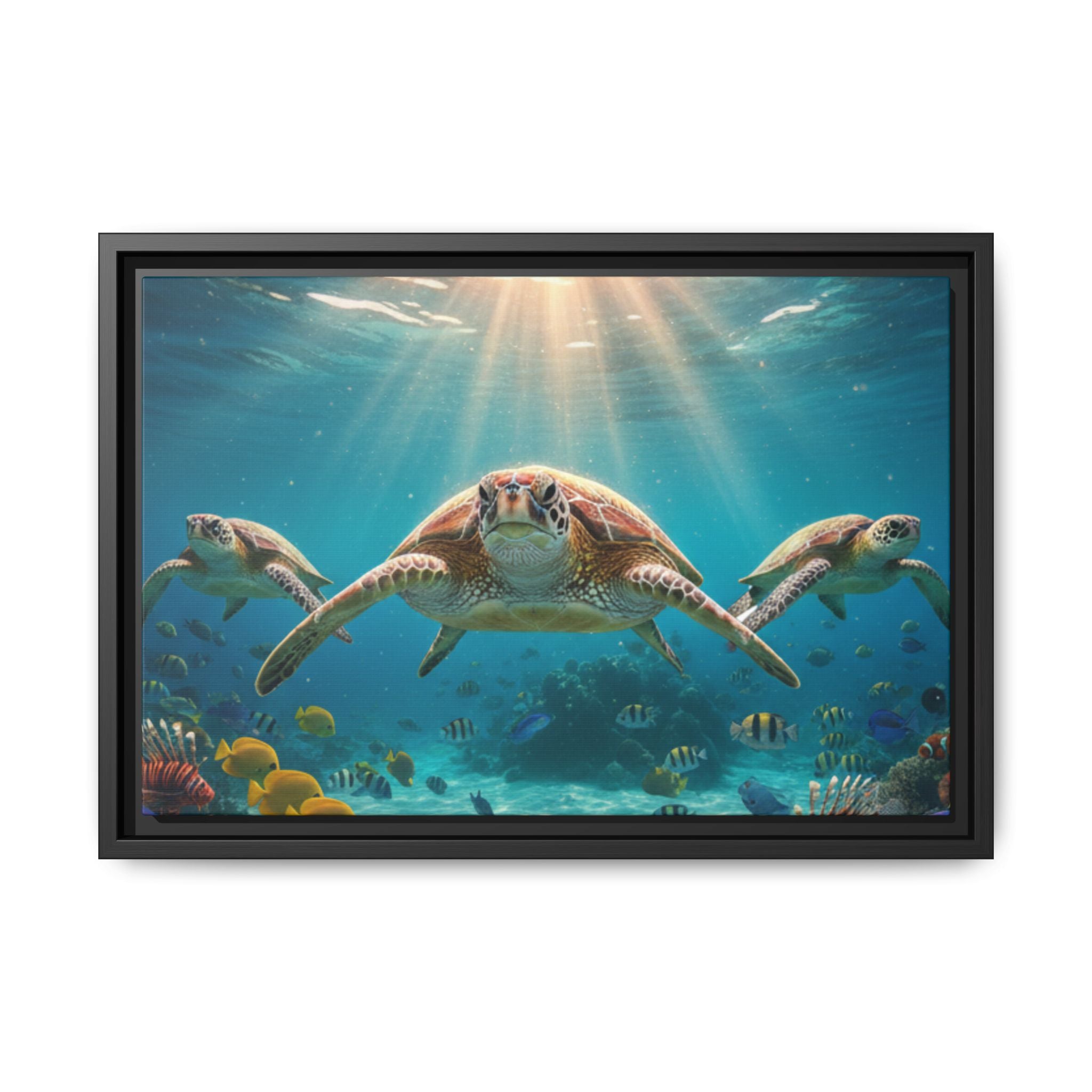 Sea Turtle Ocean Art — Framed Matte Canvas Wall Art