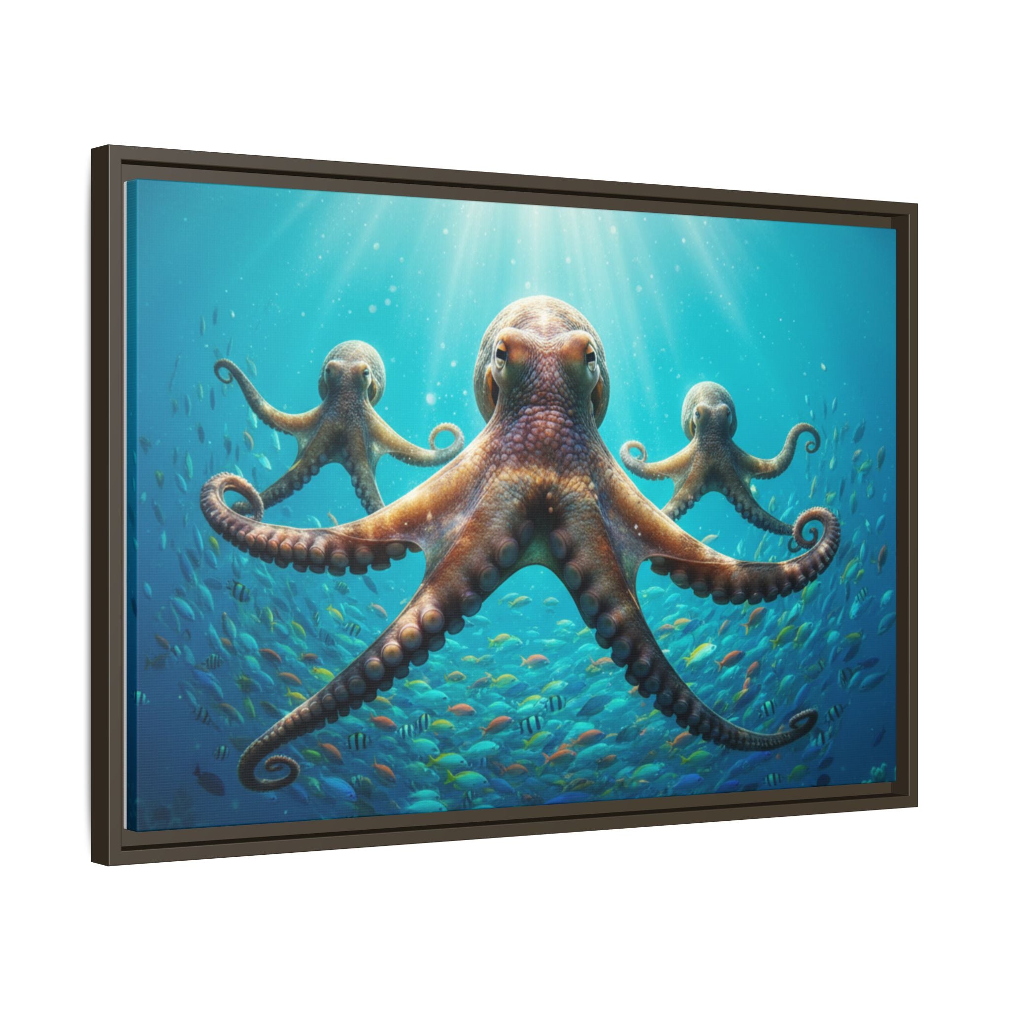 Framed Octopus Art Print — Vibrant Underwater Canvas Wall Decor
