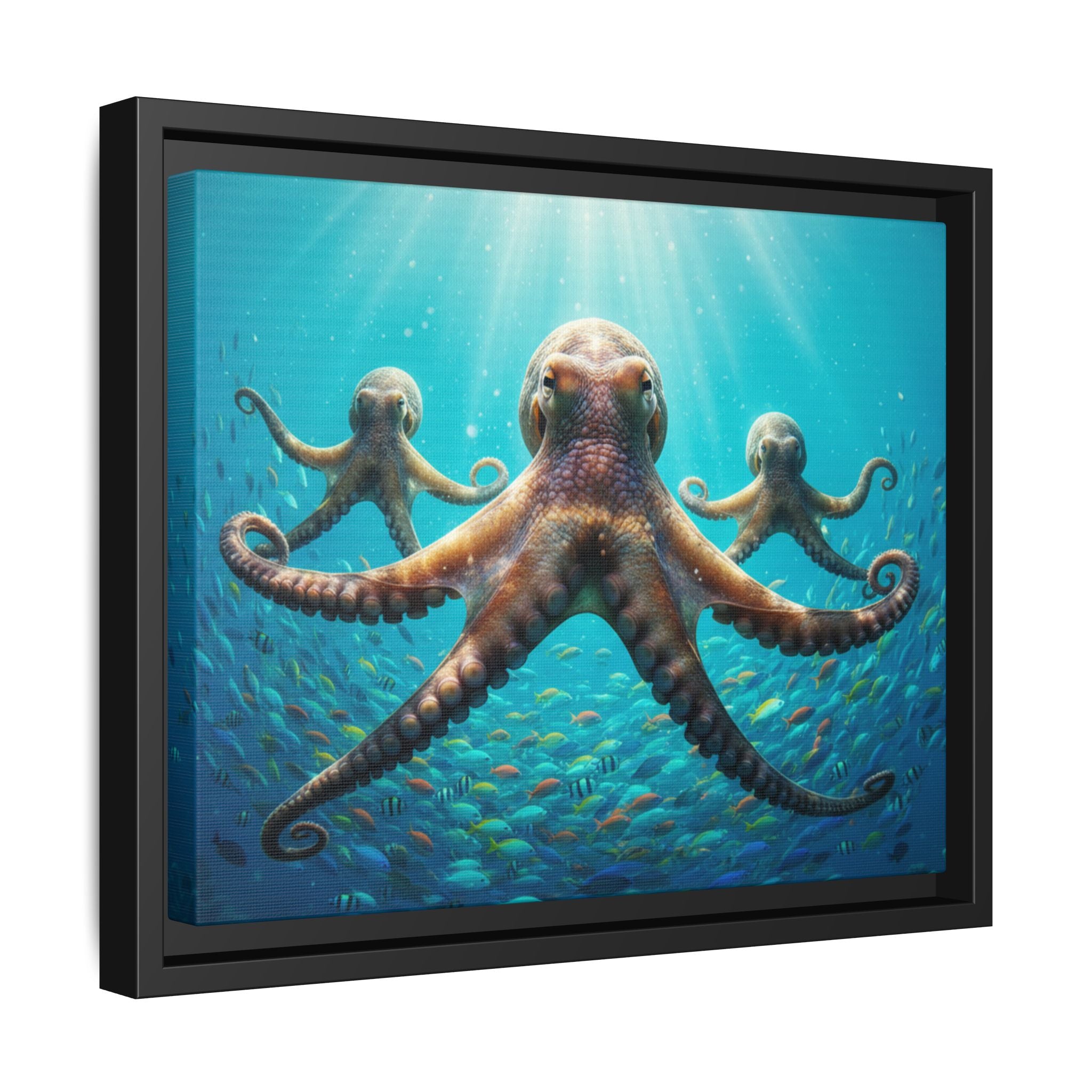 Framed Octopus Art Print — Vibrant Underwater Canvas Wall Decor
