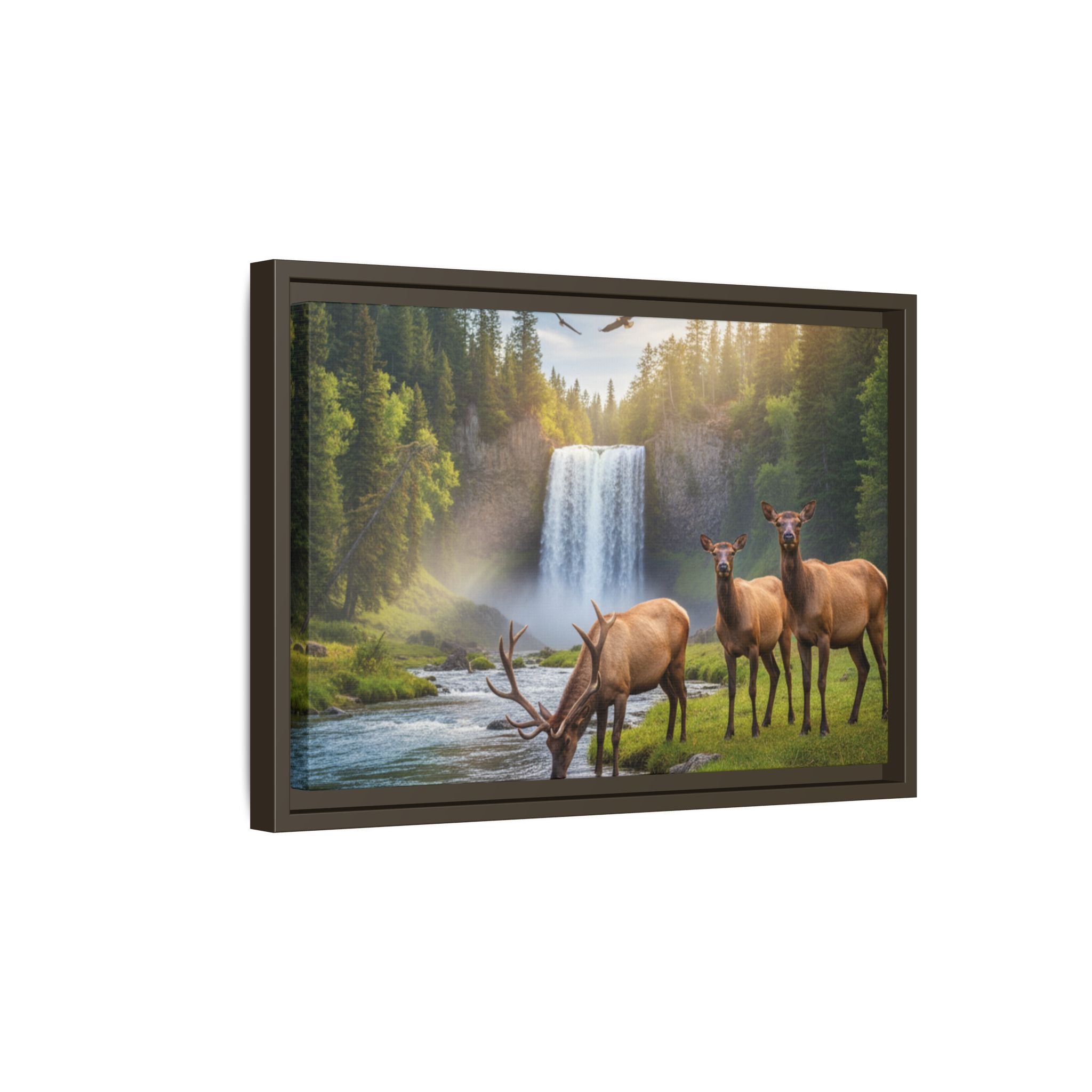 Waterfall Elk Forest Landscape Wall Art