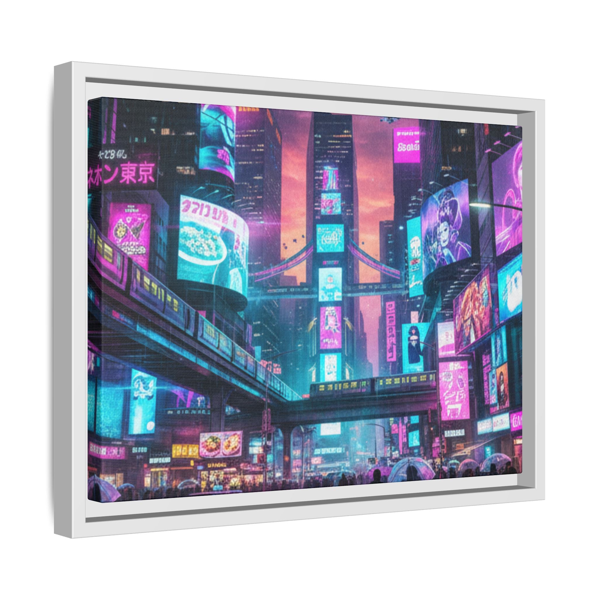 Bright Future Cityscape Vibrant Wall Art  — Framed Cyberpunk Wall Art