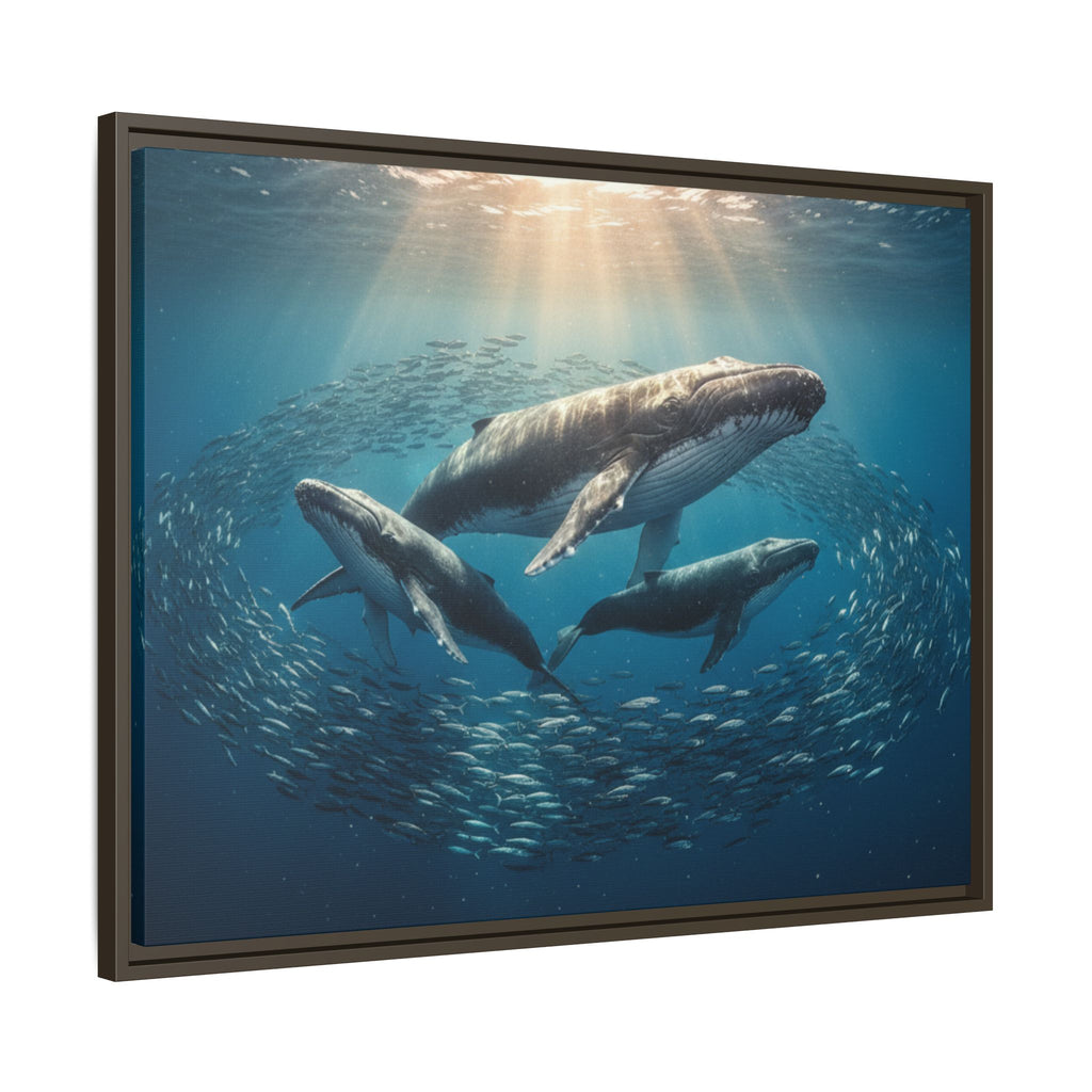 Stunning Whale Family Canvas Wall Art - Framed