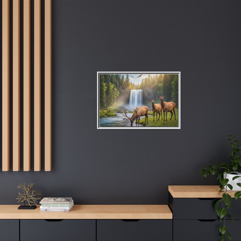 Waterfall Elk Forest Landscape Wall Art