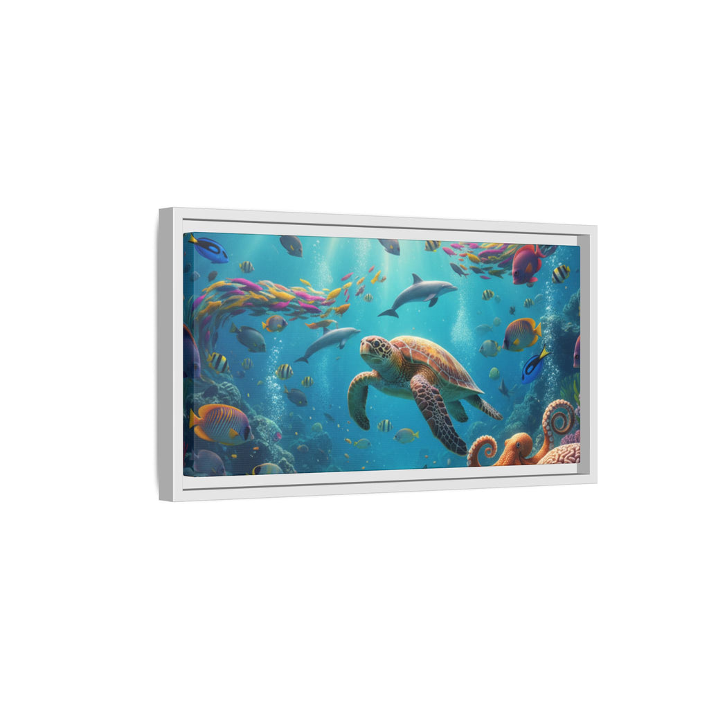 Framed Ocean Life Canvas — Colorful Sea Turtle Wall Art