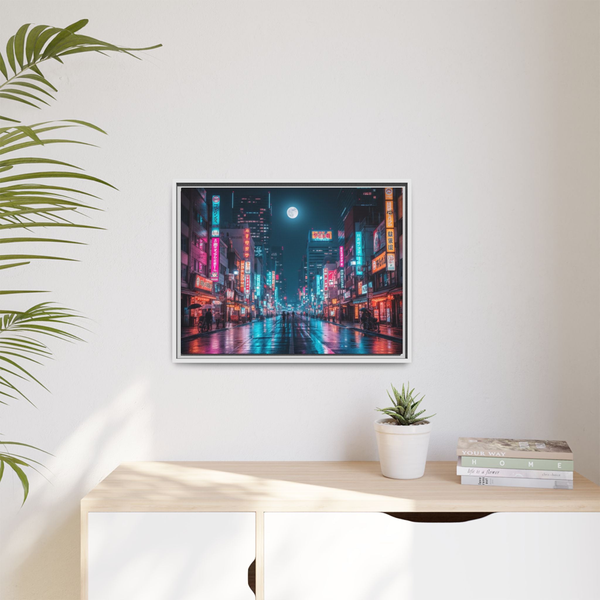 Japan Nightscape Canvas Framed Print
