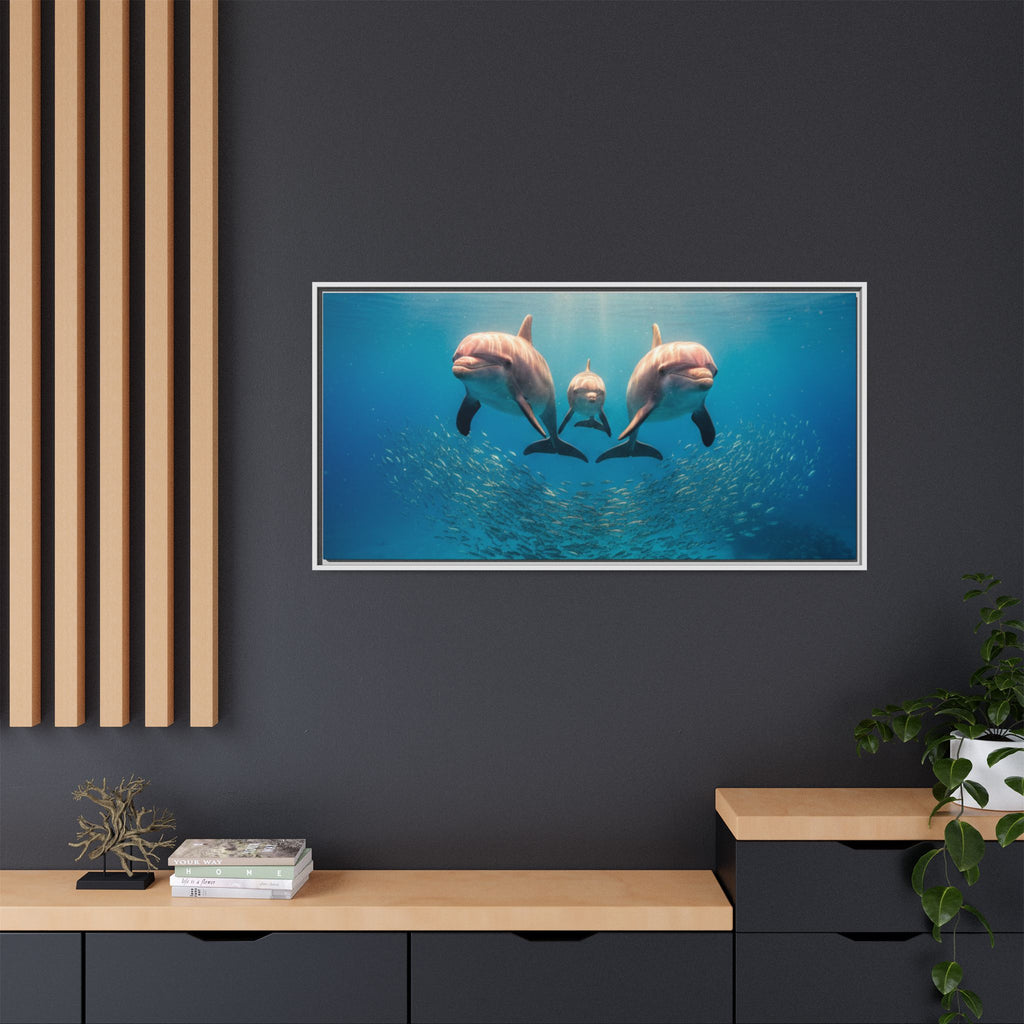 Framed Dolphin Canvas Print — Matte Ocean Wall Art