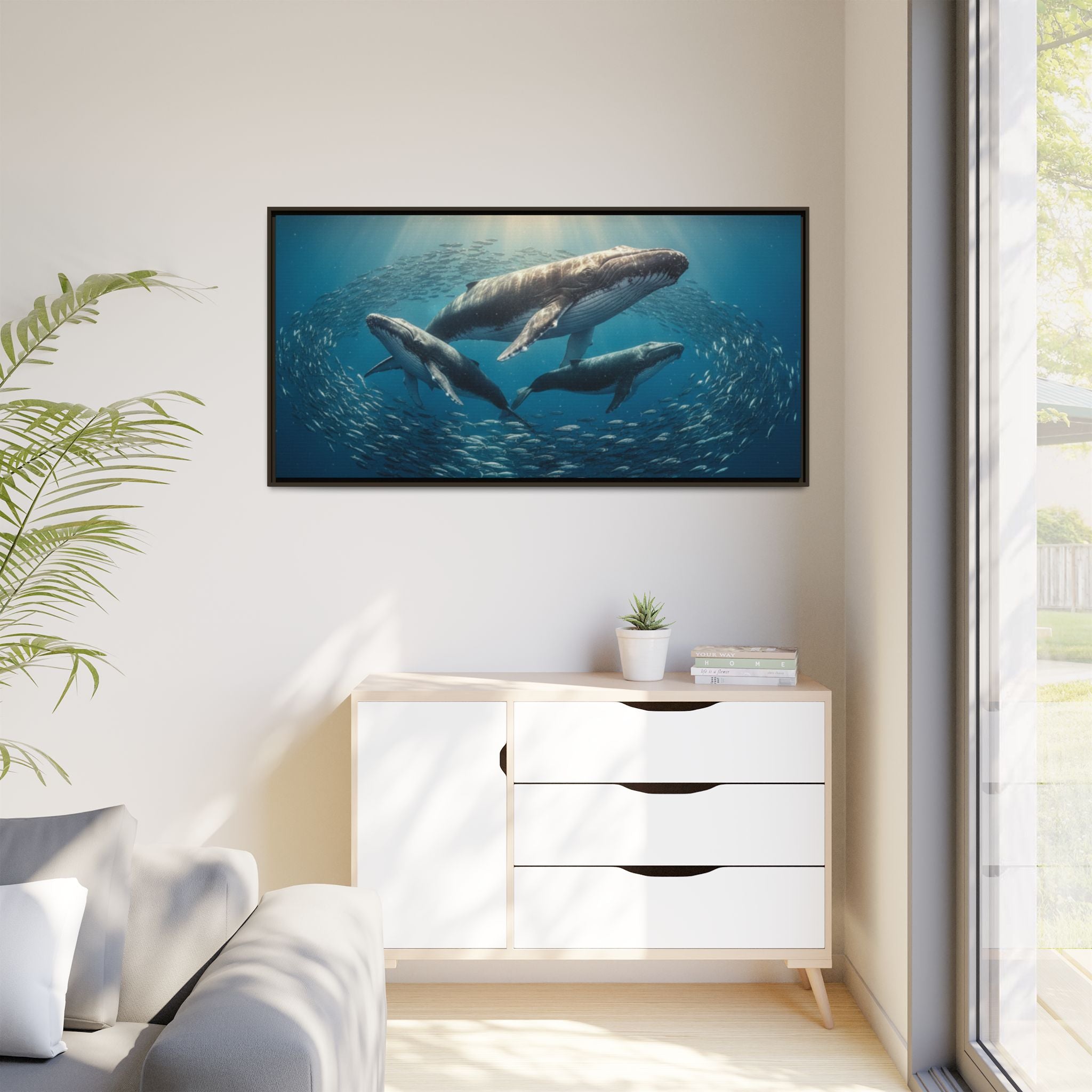 Stunning Whale Family Canvas Wall Art - Framed