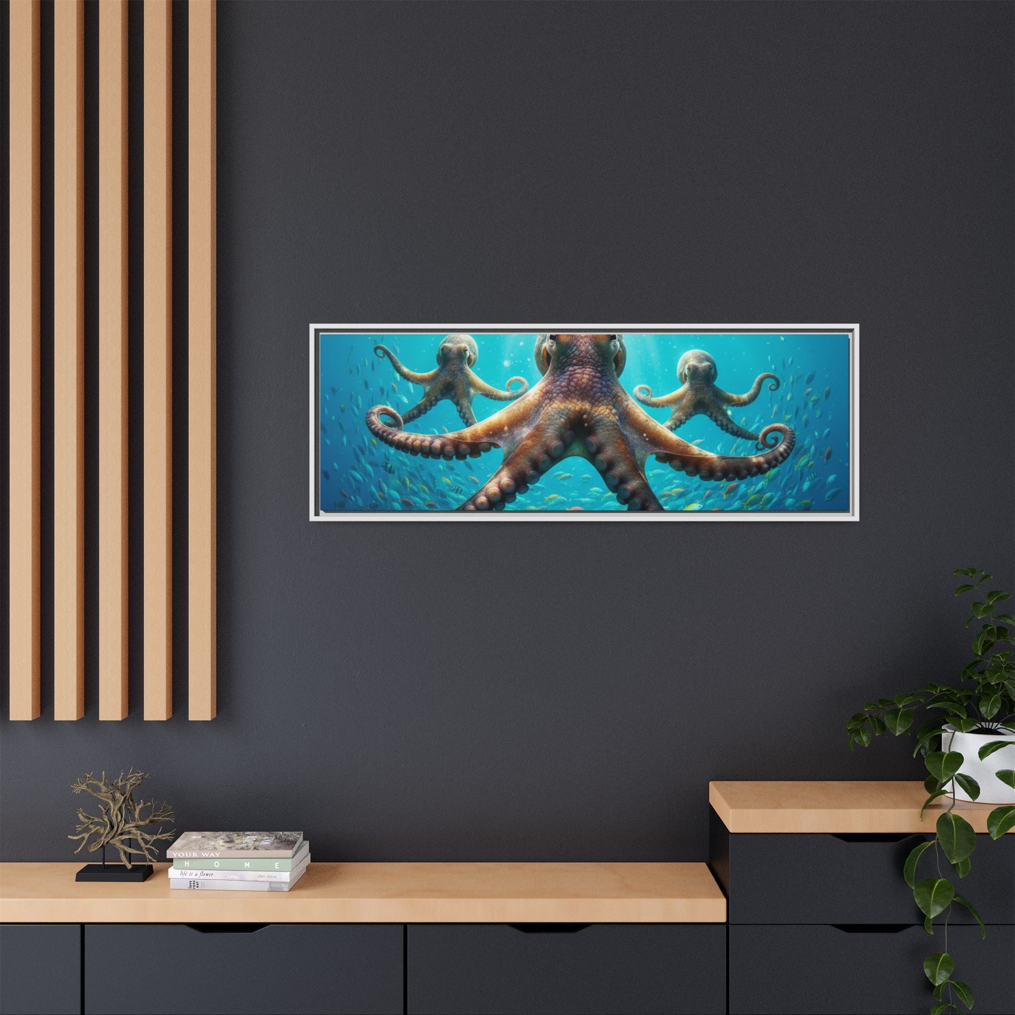 Framed Octopus Art Print — Vibrant Underwater Canvas Wall Decor