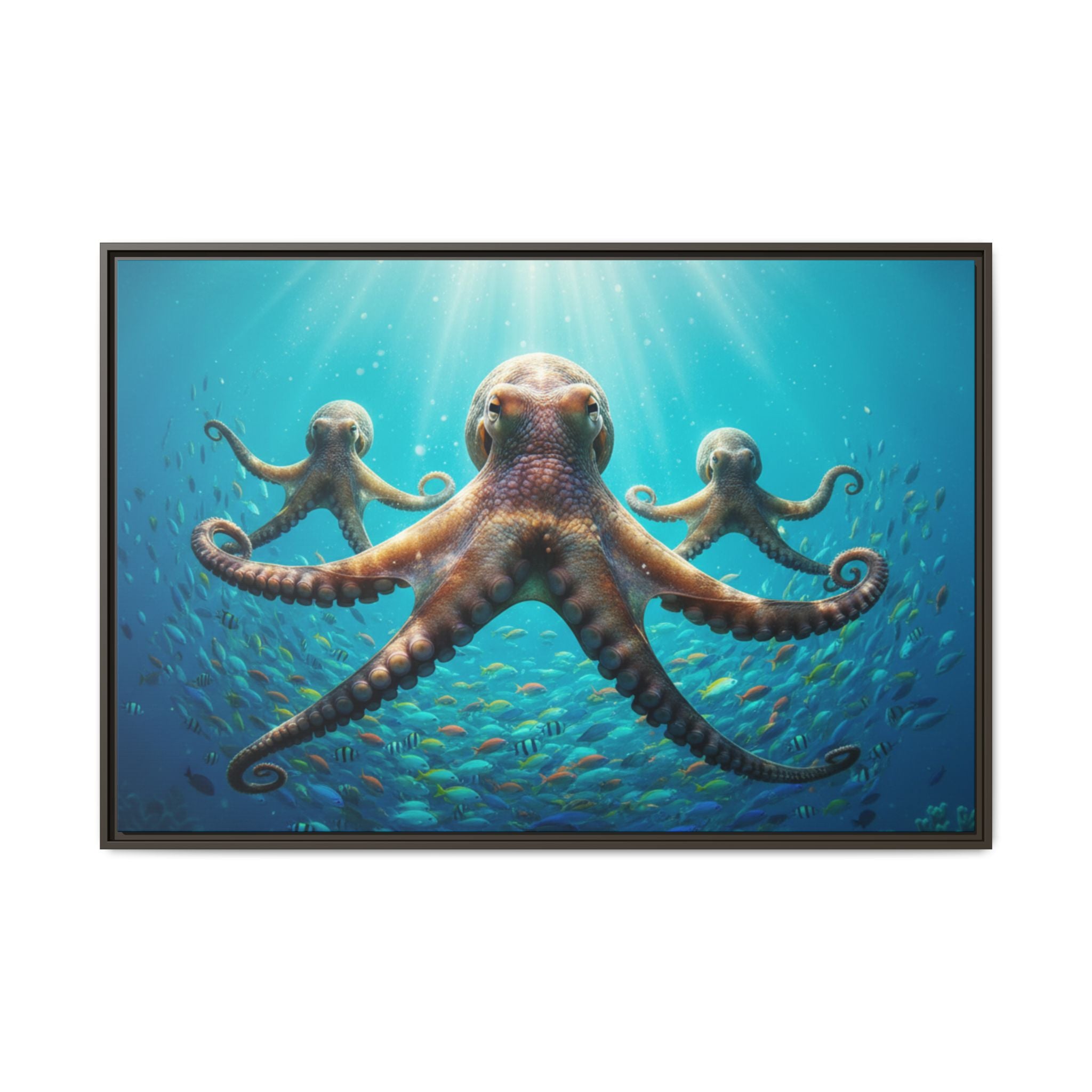 Framed Octopus Art Print — Vibrant Underwater Canvas Wall Decor