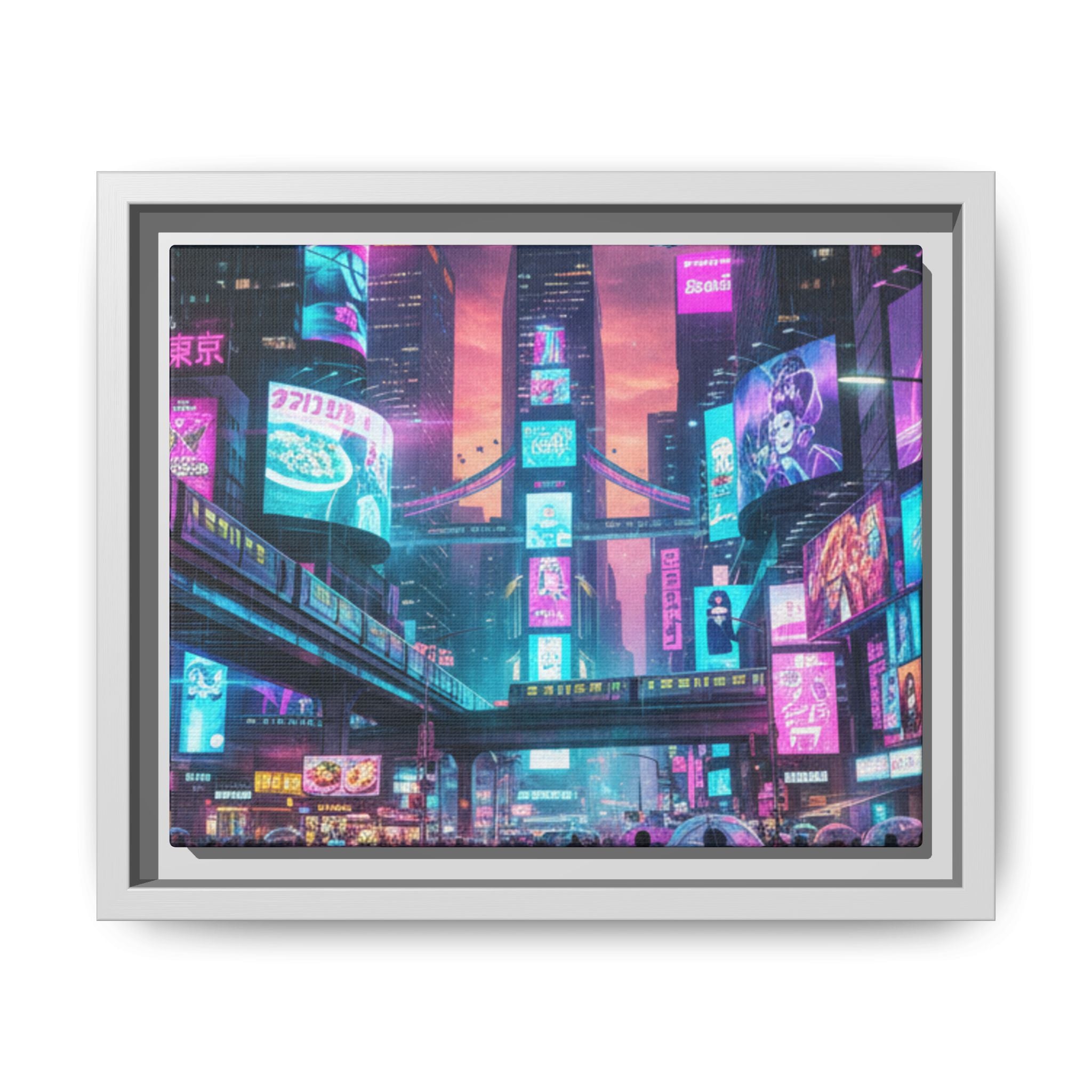 Bright Future Cityscape Vibrant Wall Art  — Framed Cyberpunk Wall Art