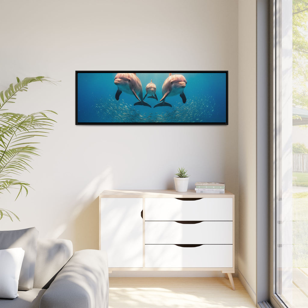 Framed Dolphin Canvas Print — Matte Ocean Wall Art