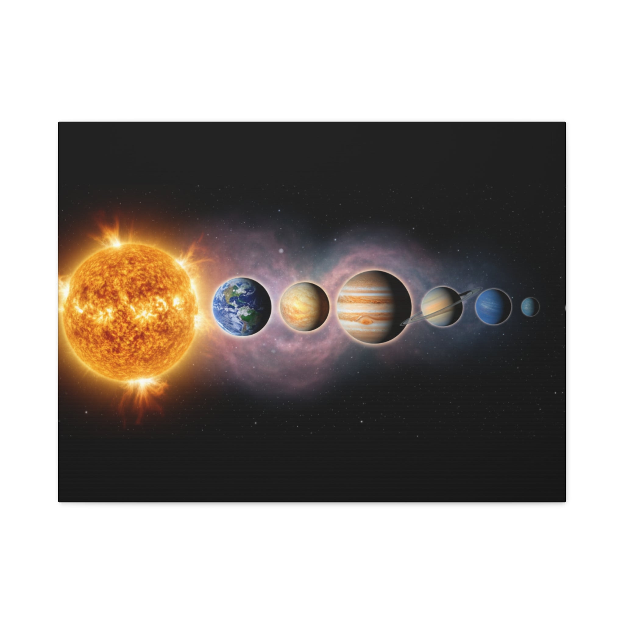 Stunning Solar System Art — Planet Lineup Matte Stretched Wall Art