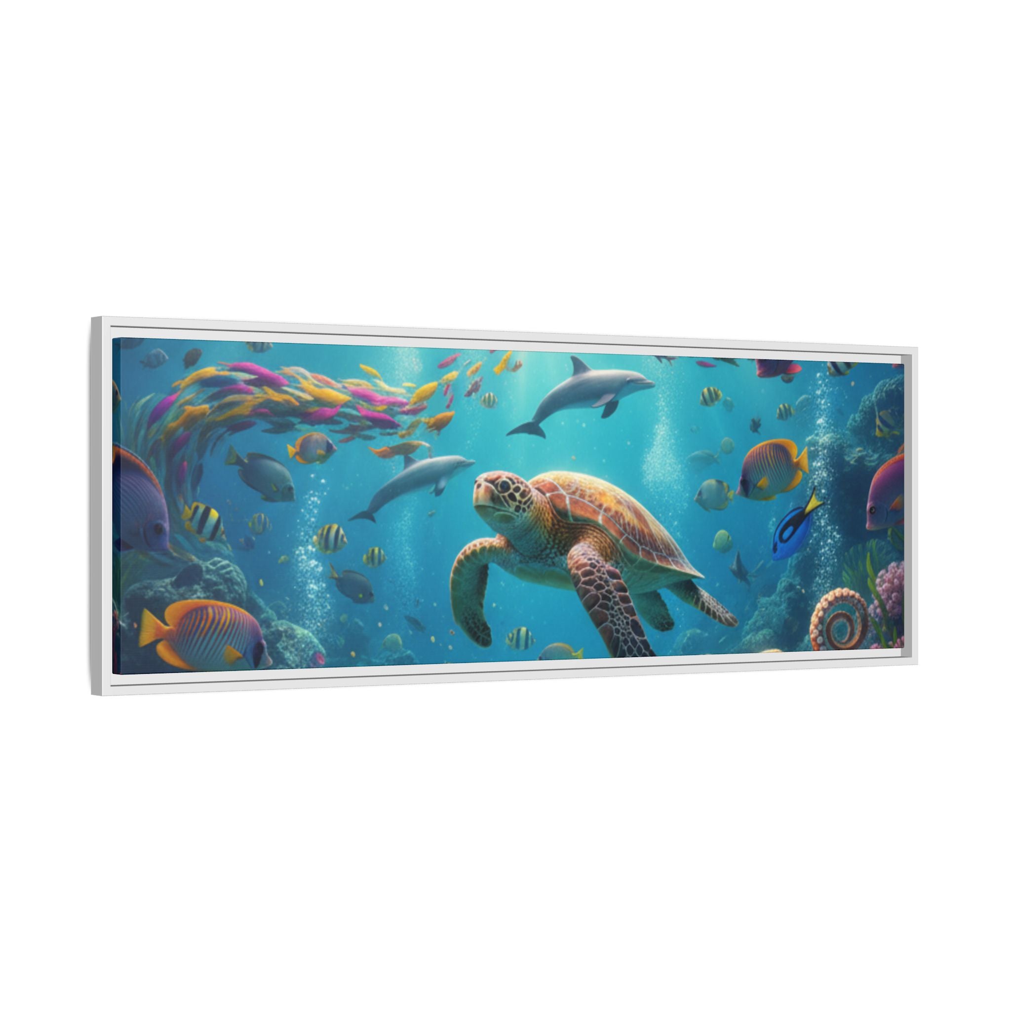 Framed Ocean Life Canvas — Colorful Sea Turtle Wall Art