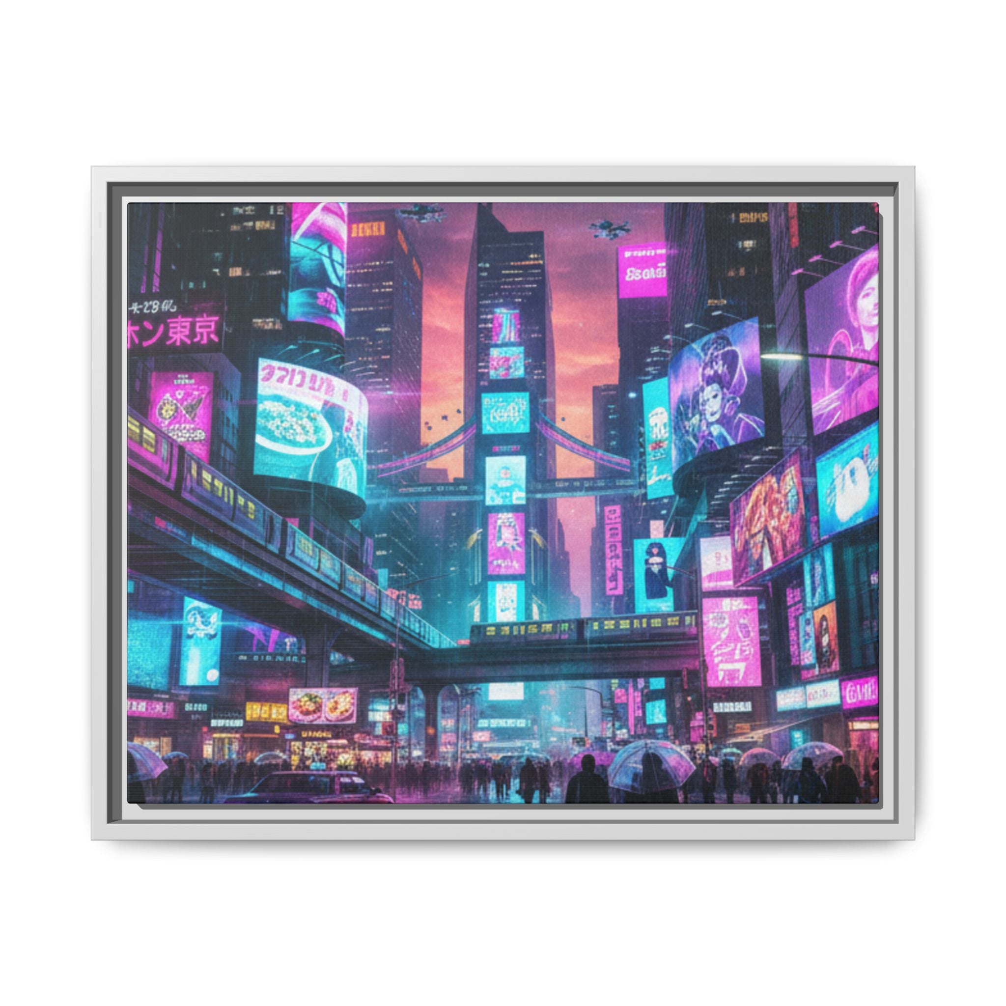 Bright Future Cityscape Vibrant Wall Art  — Framed Cyberpunk Wall Art