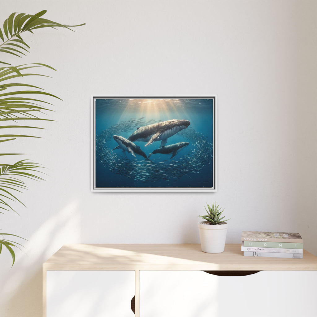 Stunning Whale Family Canvas Wall Art - Framed