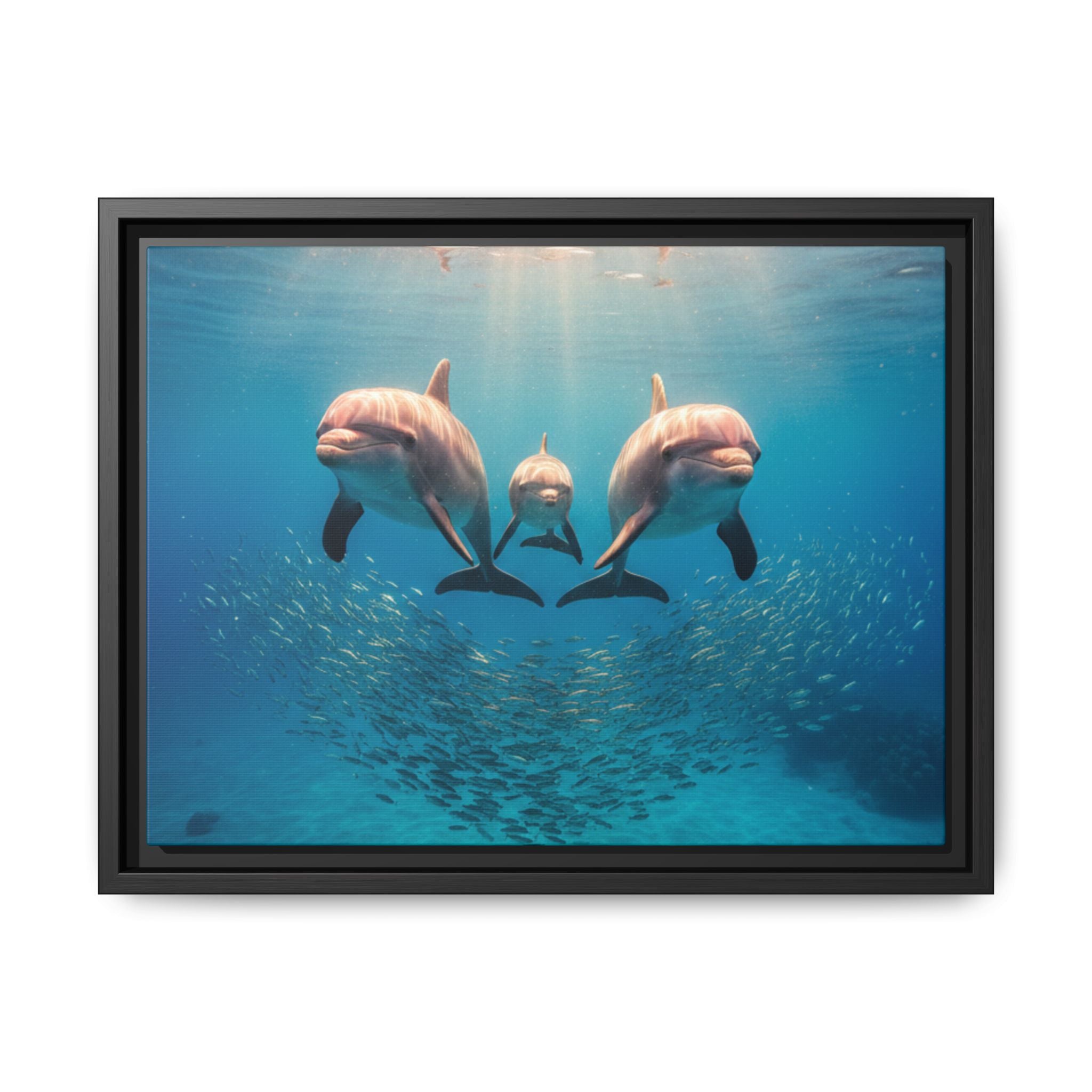 Framed Dolphin Canvas Print — Matte Ocean Wall Art
