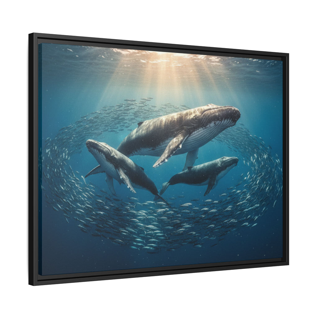 Stunning Whale Family Canvas Wall Art - Framed