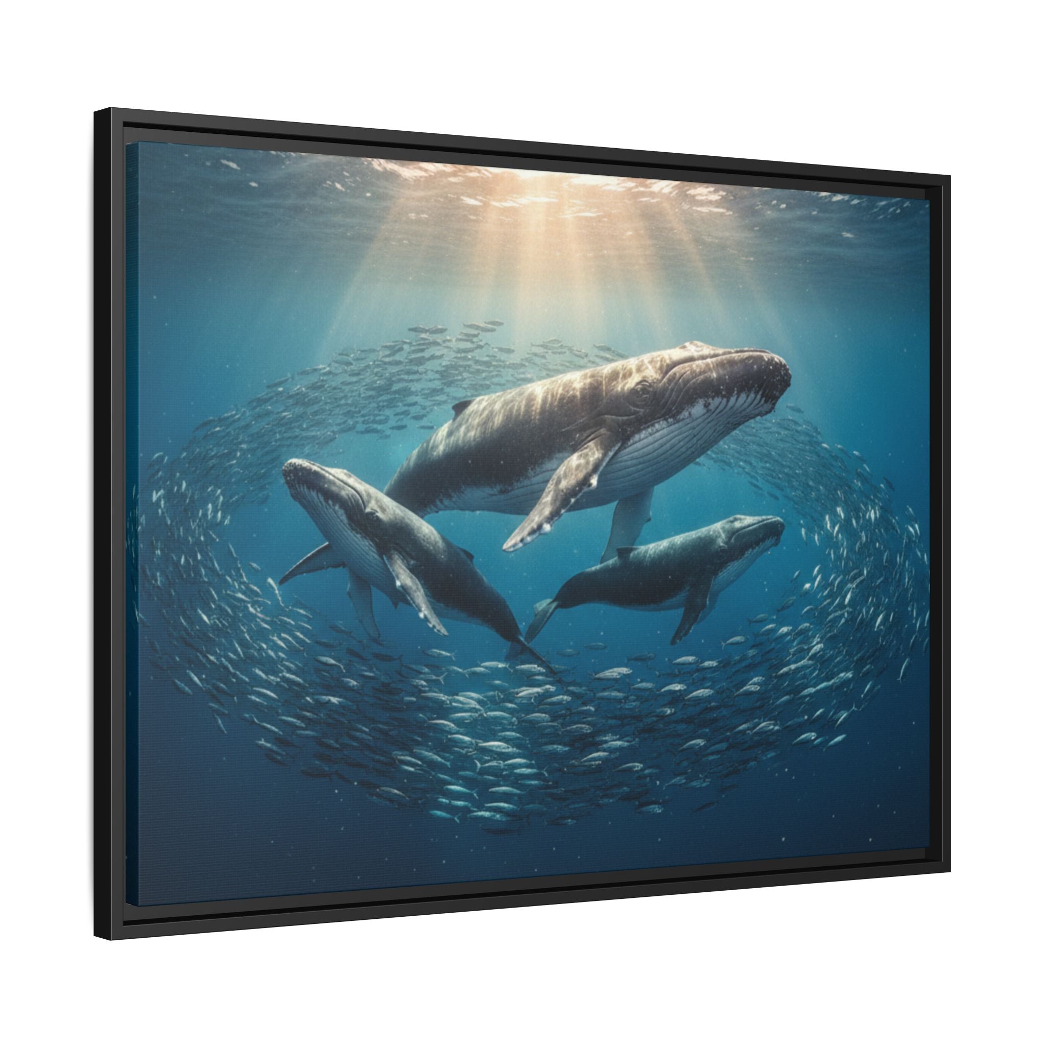 Stunning Whale Family Canvas Wall Art - Framed