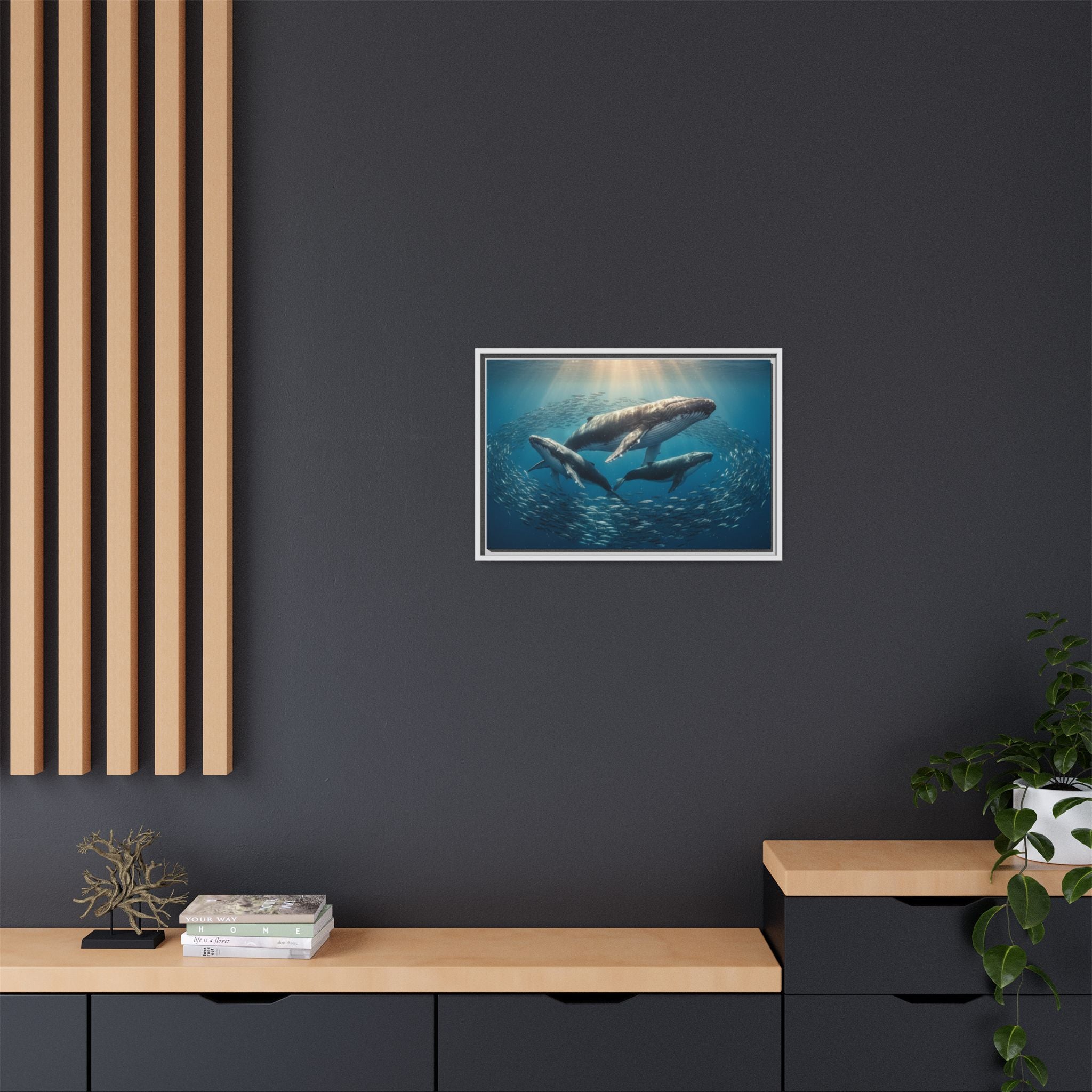 Stunning Whale Family Canvas Wall Art - Framed