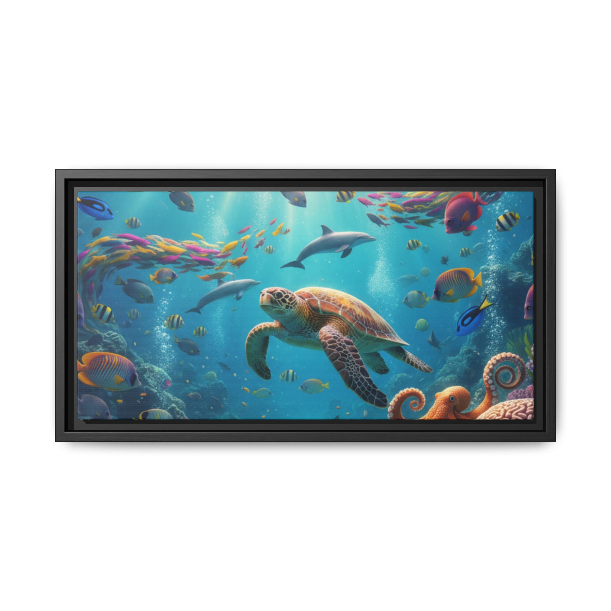 Framed Ocean Life Canvas — Colorful Sea Turtle Wall Art