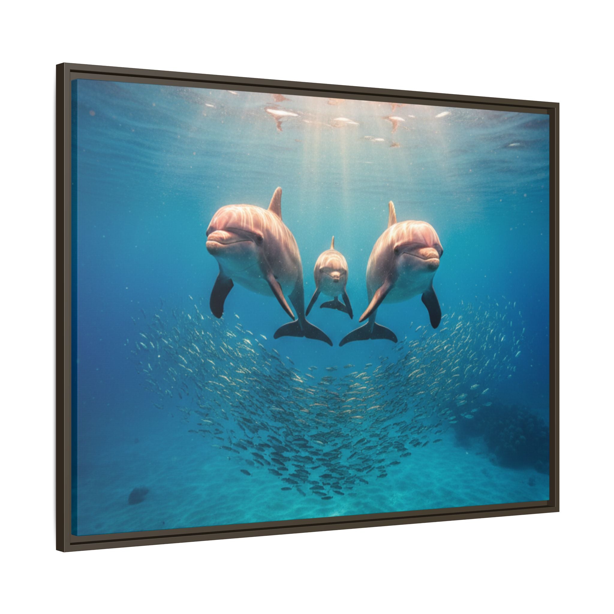 Framed Dolphin Canvas Print — Matte Ocean Wall Art
