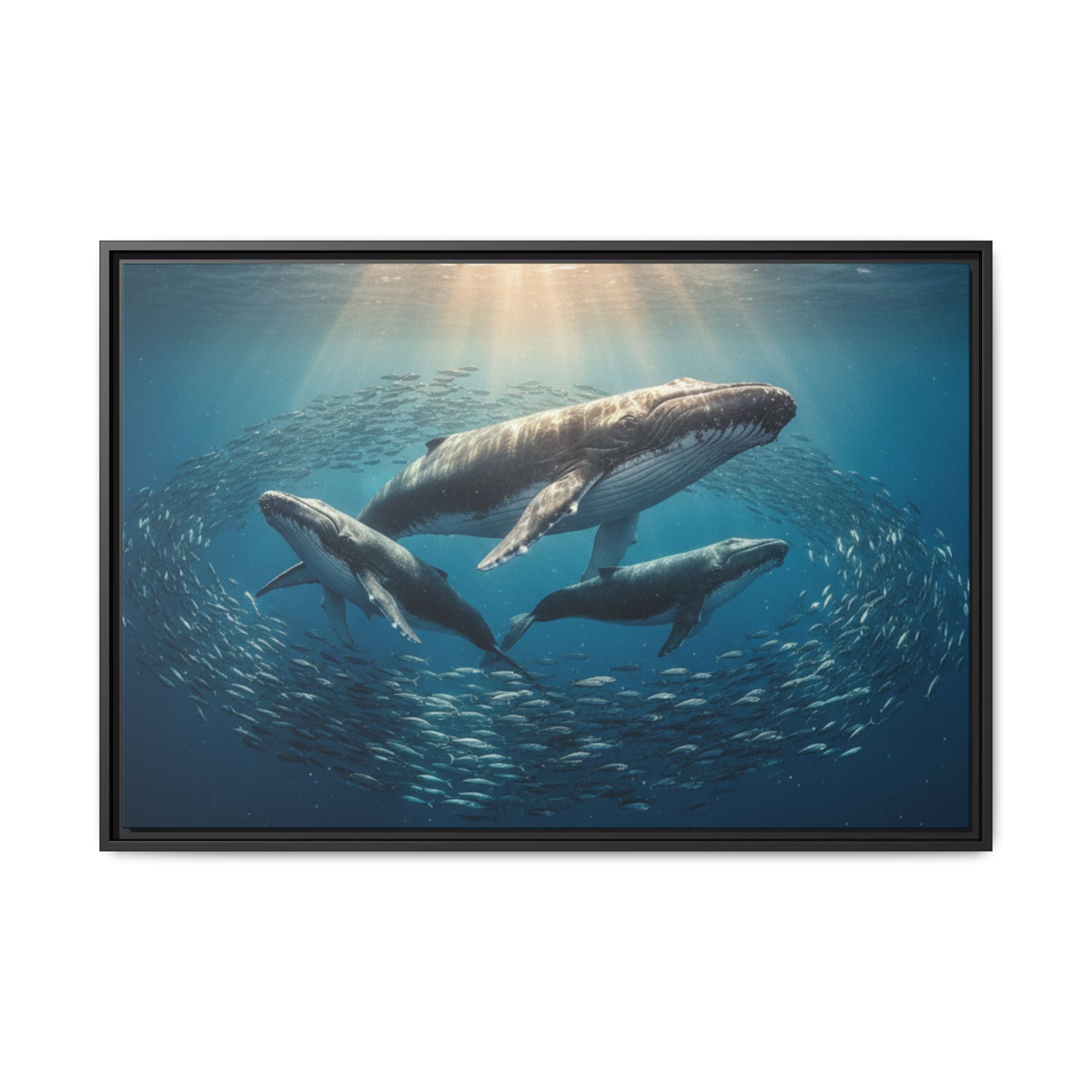 Stunning Whale Family Canvas Wall Art - Framed