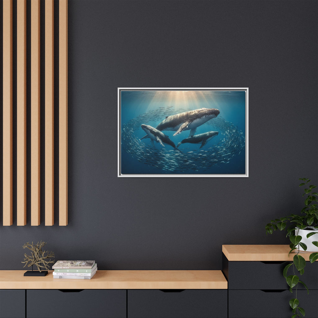 Stunning Whale Family Canvas Wall Art - Framed
