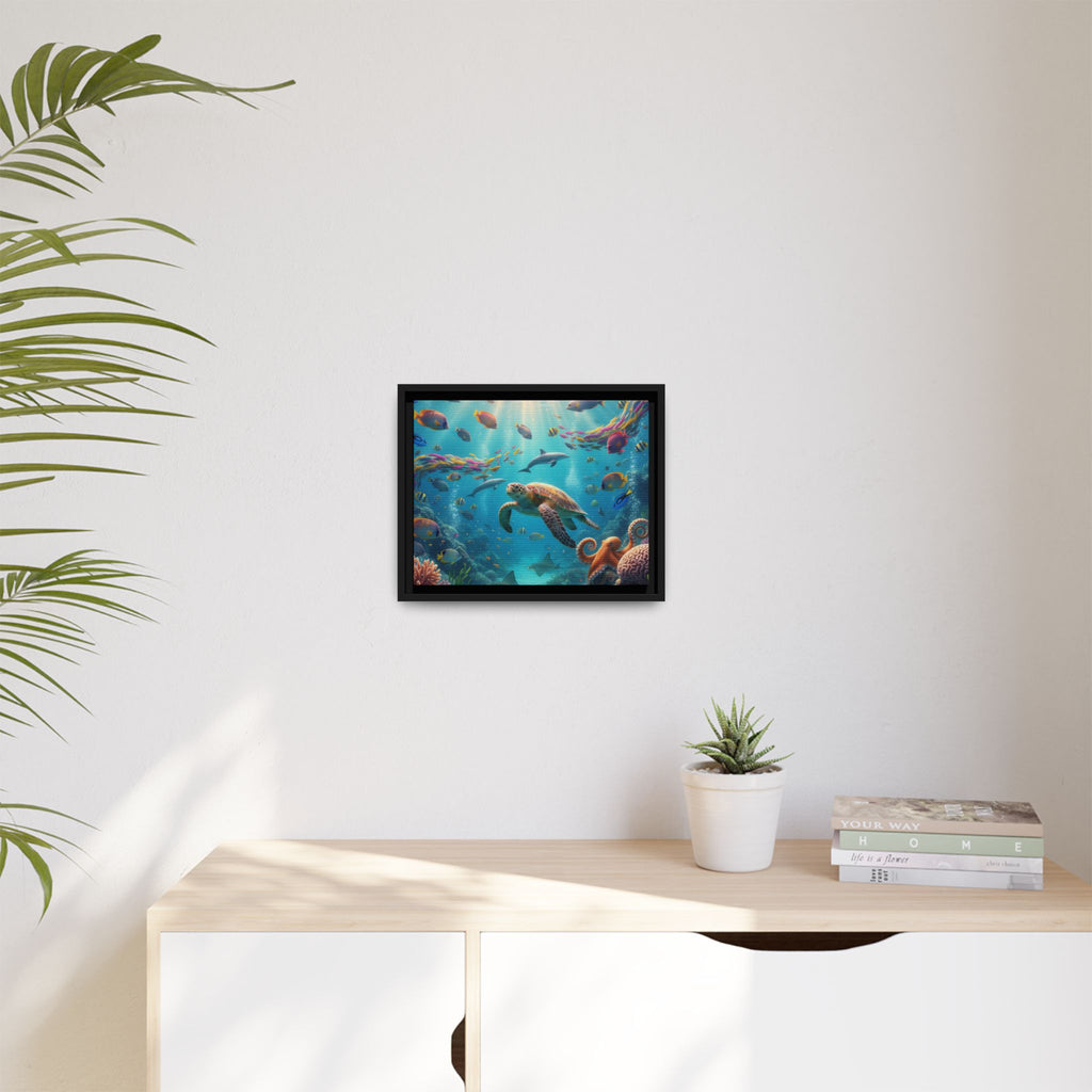 Framed Ocean Life Canvas — Colorful Sea Turtle Wall Art