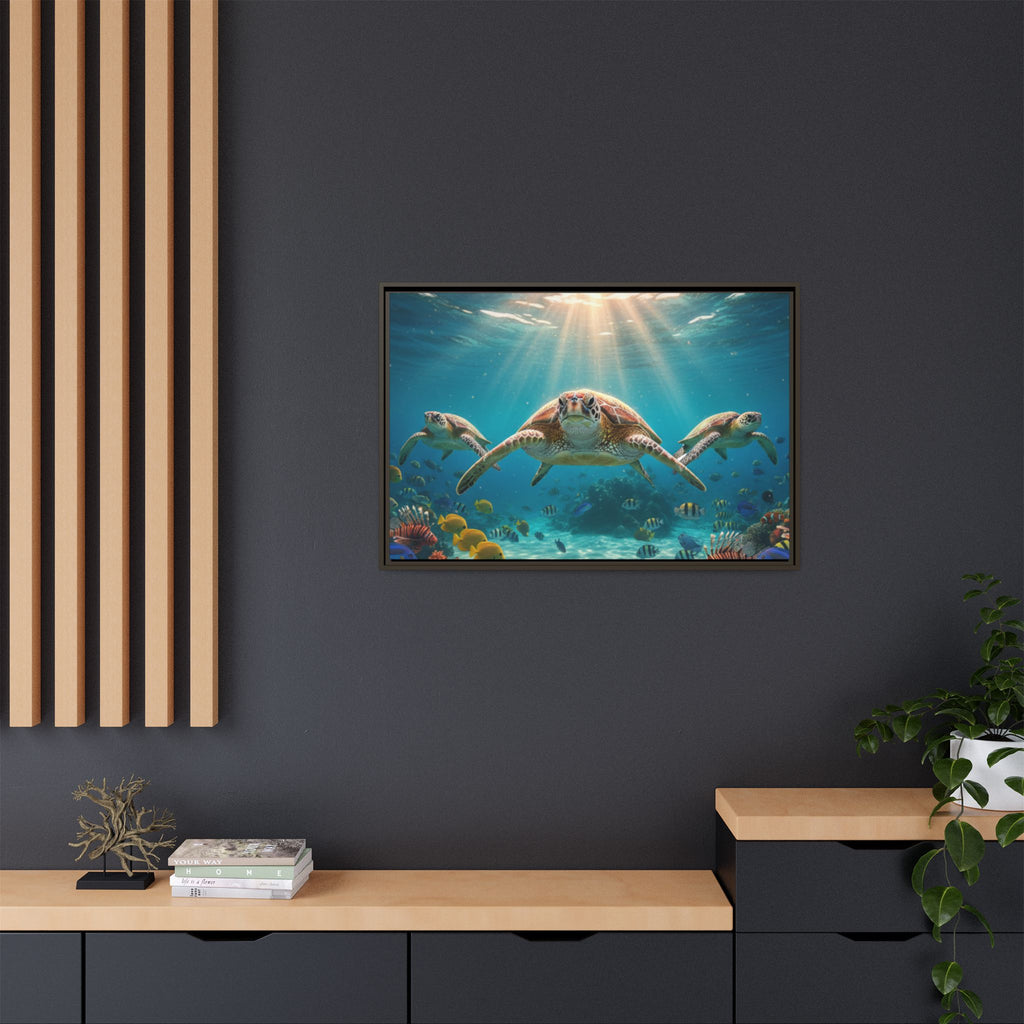 Sea Turtle Ocean Art — Framed Matte Canvas Wall Art
