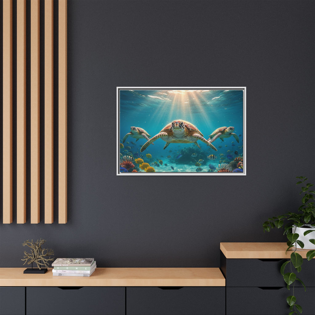 Sea Turtle Ocean Art — Framed Matte Canvas Wall Art