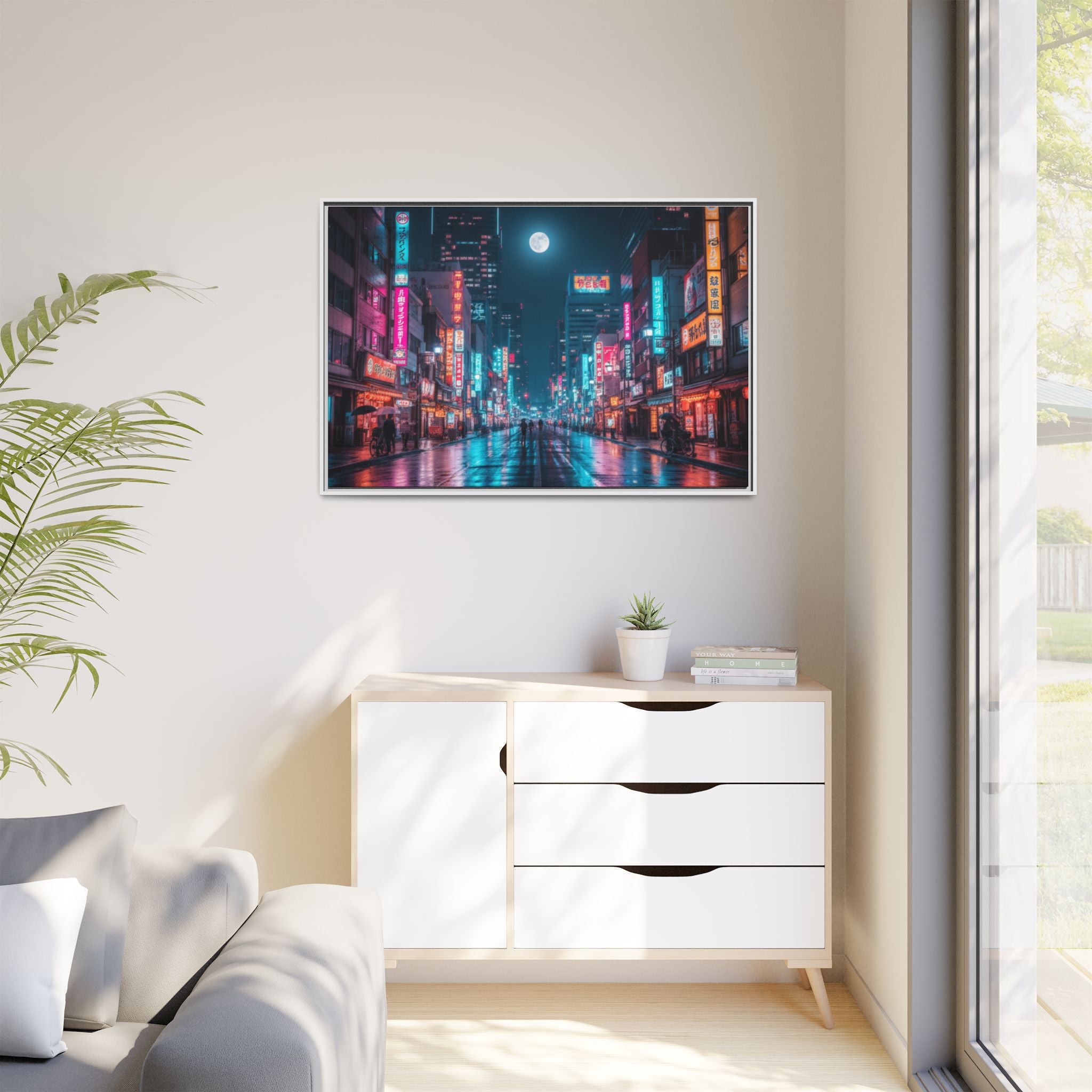 Japan Nightscape Canvas Framed Print