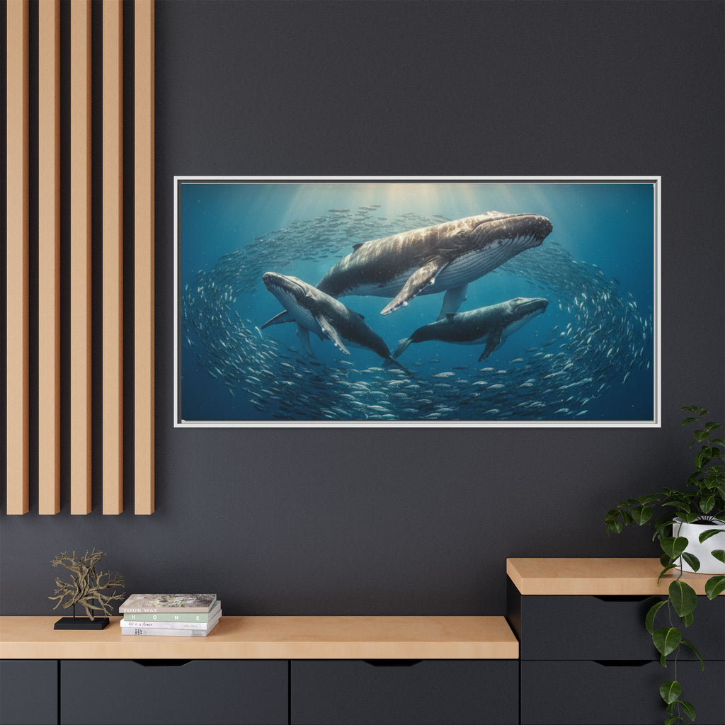 Stunning Whale Family Canvas Wall Art - Framed