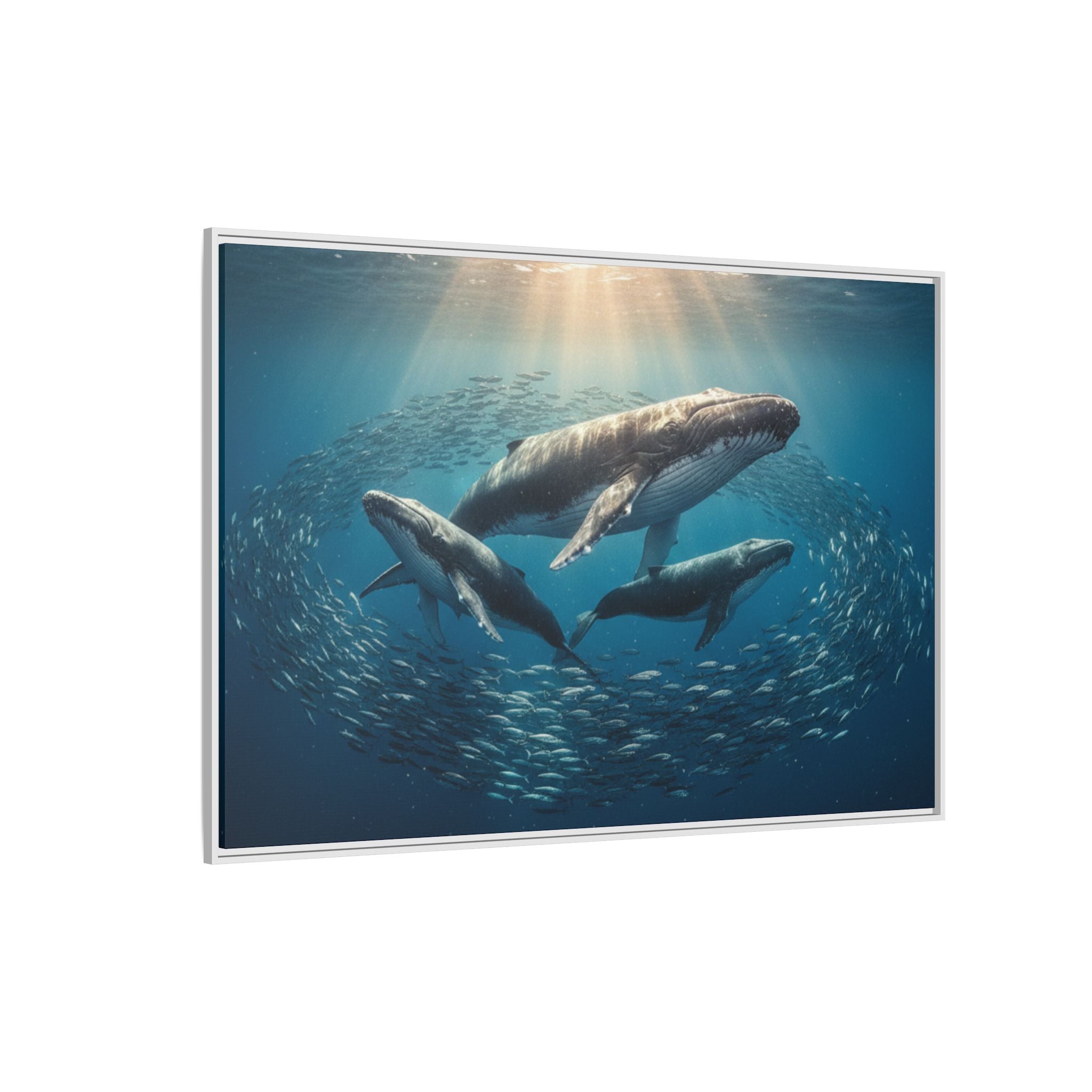 Stunning Whale Family Canvas Wall Art - Framed