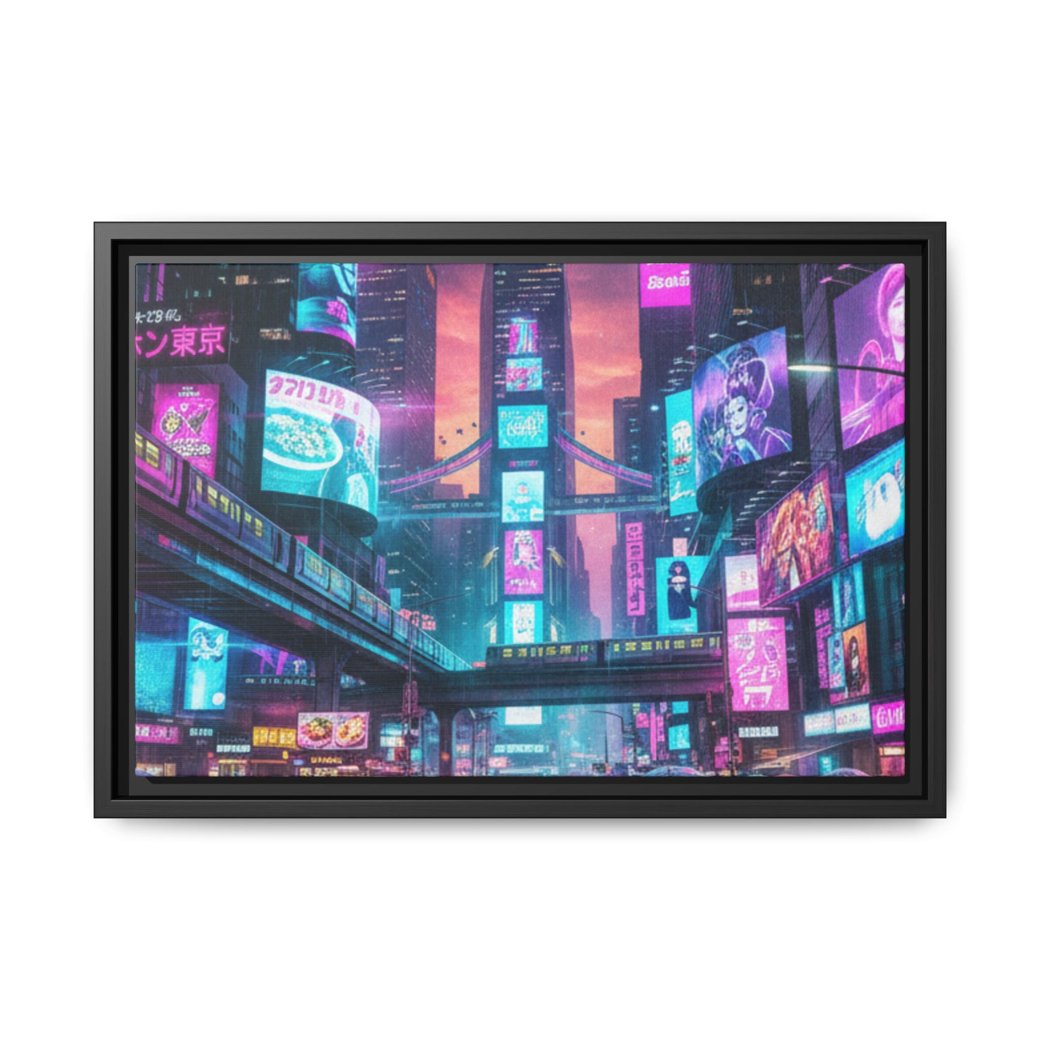 Bright Future Cityscape Vibrant Wall Art  — Framed Cyberpunk Wall Art