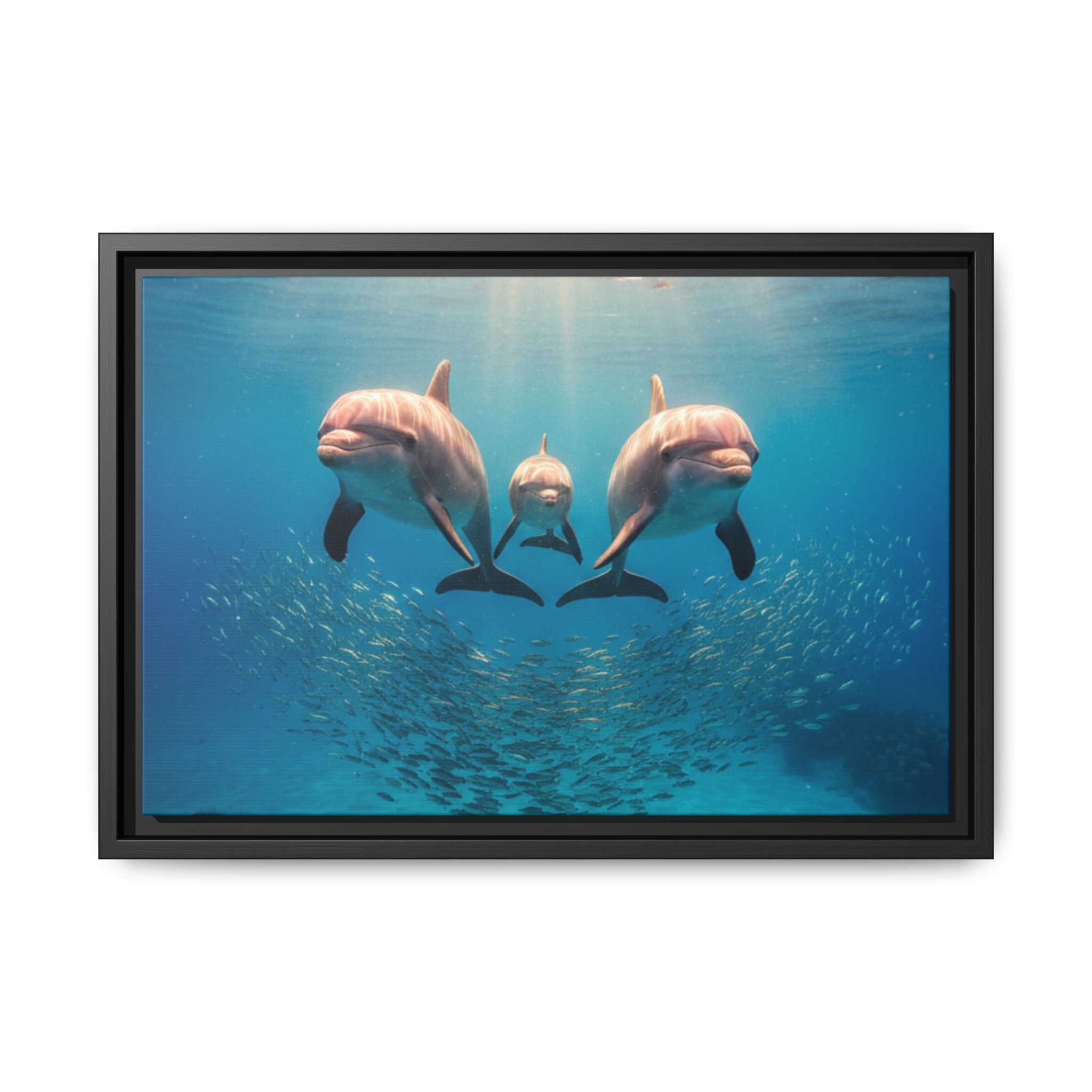 Framed Dolphin Canvas Print — Matte Ocean Wall Art