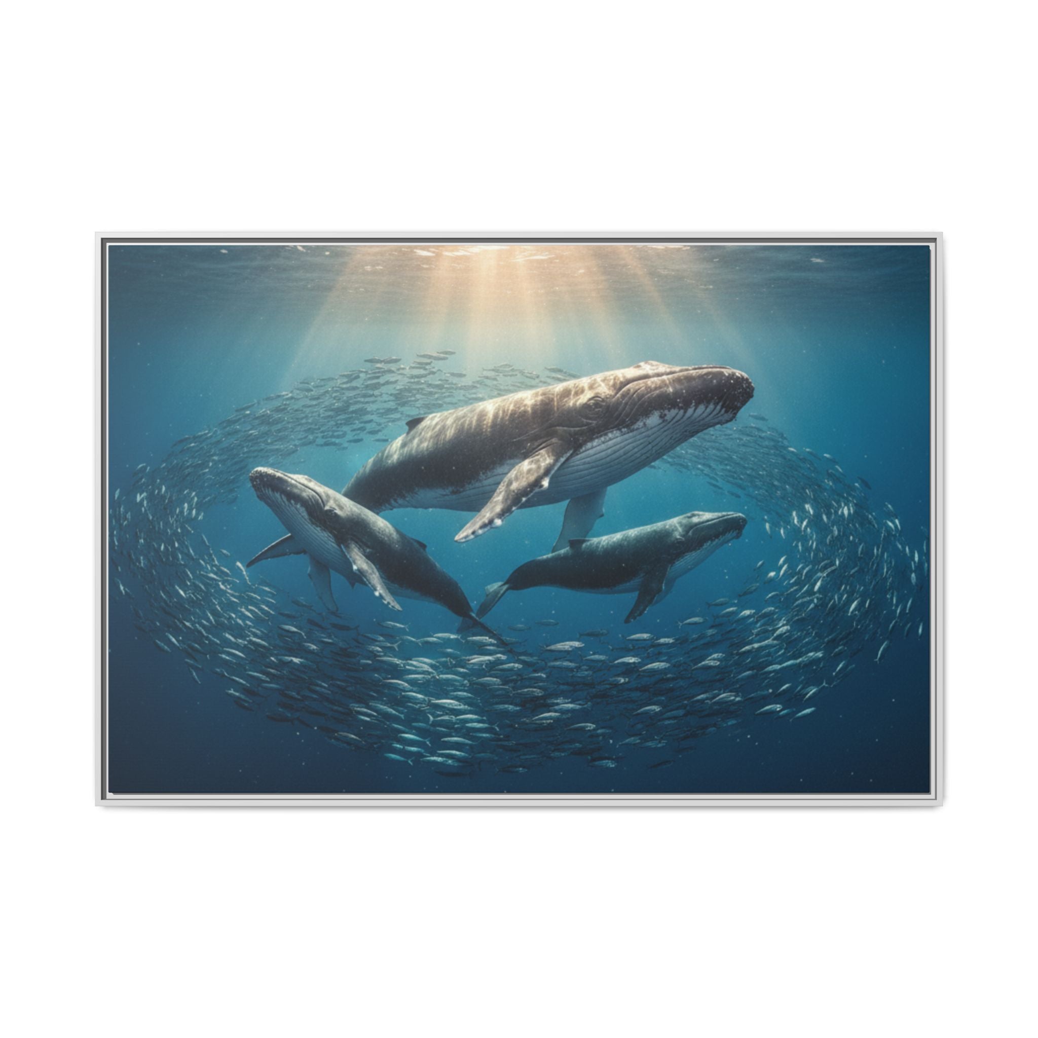 Stunning Whale Family Canvas Wall Art - Framed