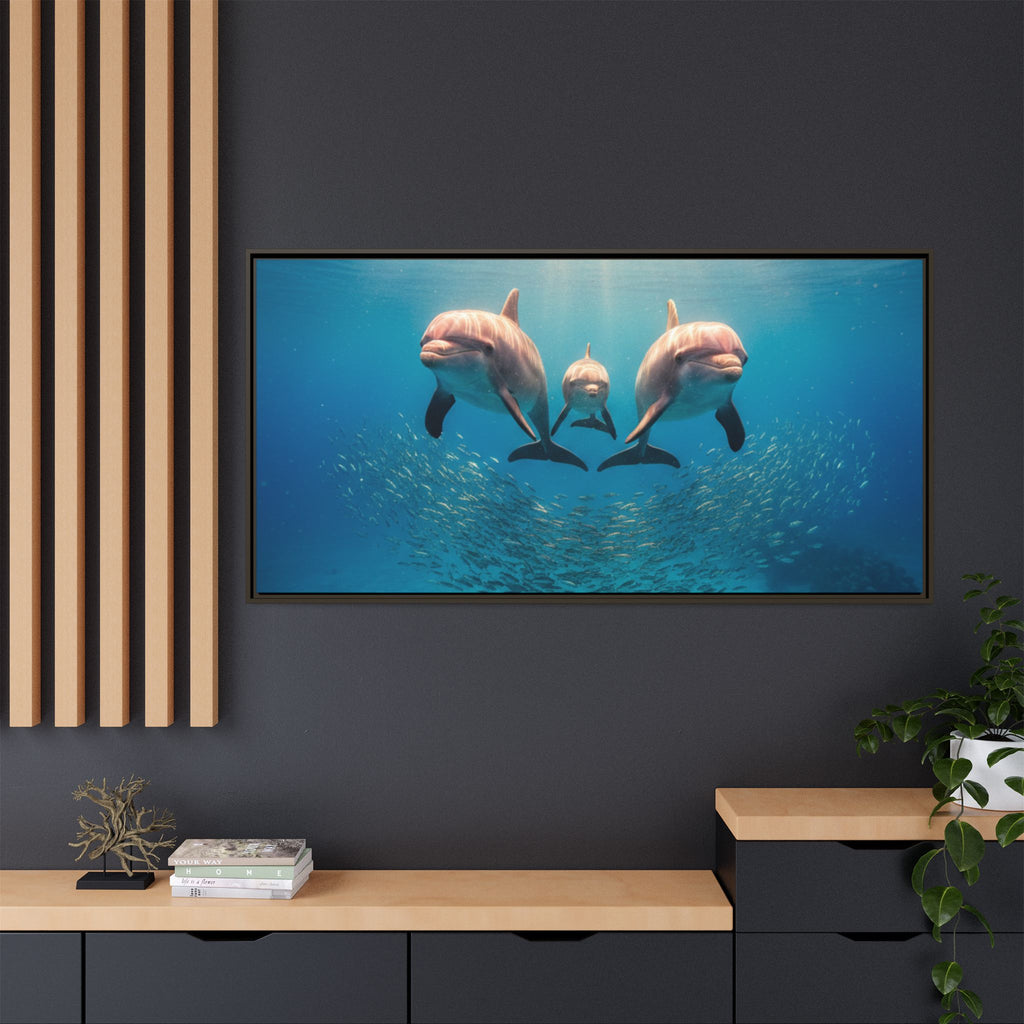 Framed Dolphin Canvas Print — Matte Ocean Wall Art