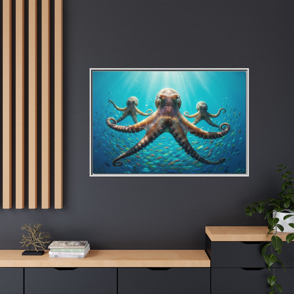 Framed Octopus Art Print — Vibrant Underwater Canvas Wall Decor
